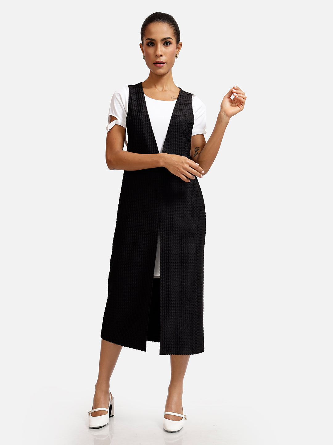 Black And White Double Layer Texture Dresses for Women -5