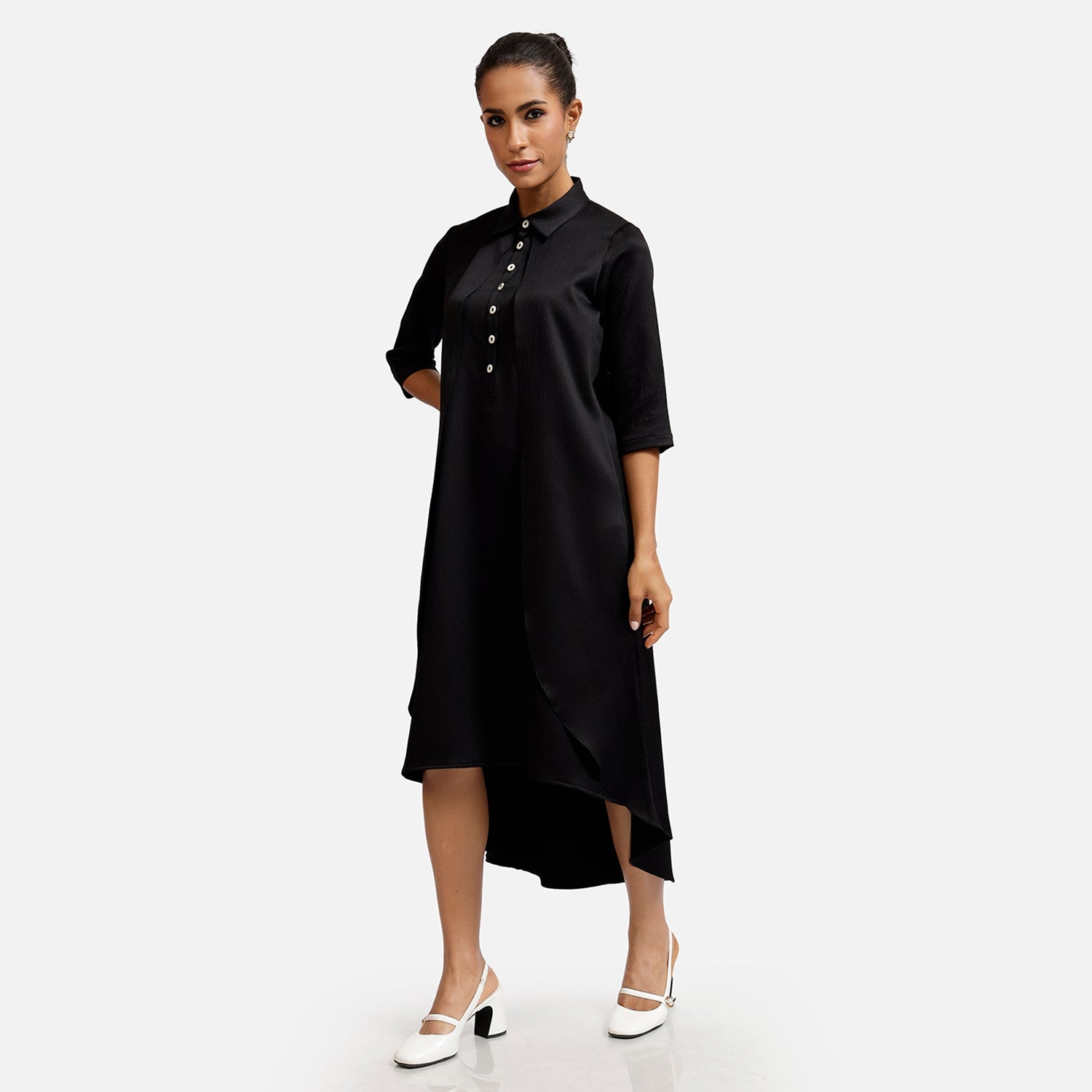 Black Satin Overlap Dresses for Ladies-1