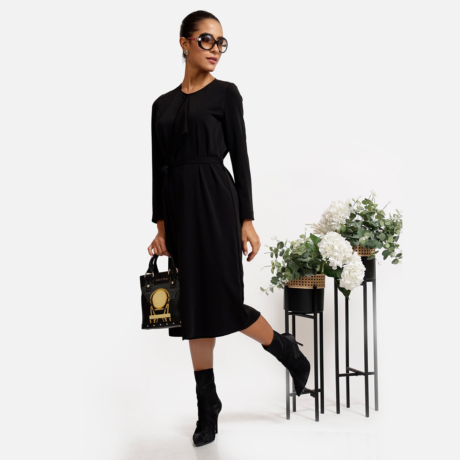 Buy Black Overlap Office Dresses for Women-5
