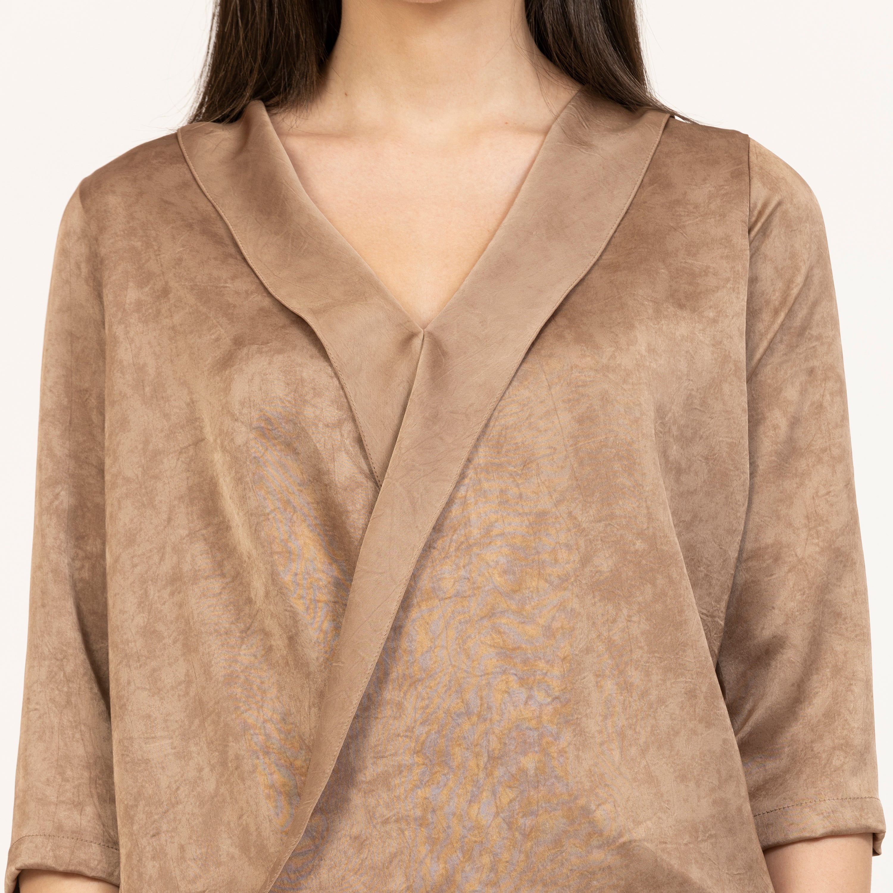 Brown Satin tops with Bell Sleeves, tops for women, office dresses for women, stylish tops for women, modern tops for office, trendy tops for casual office looks, formal office wear for women