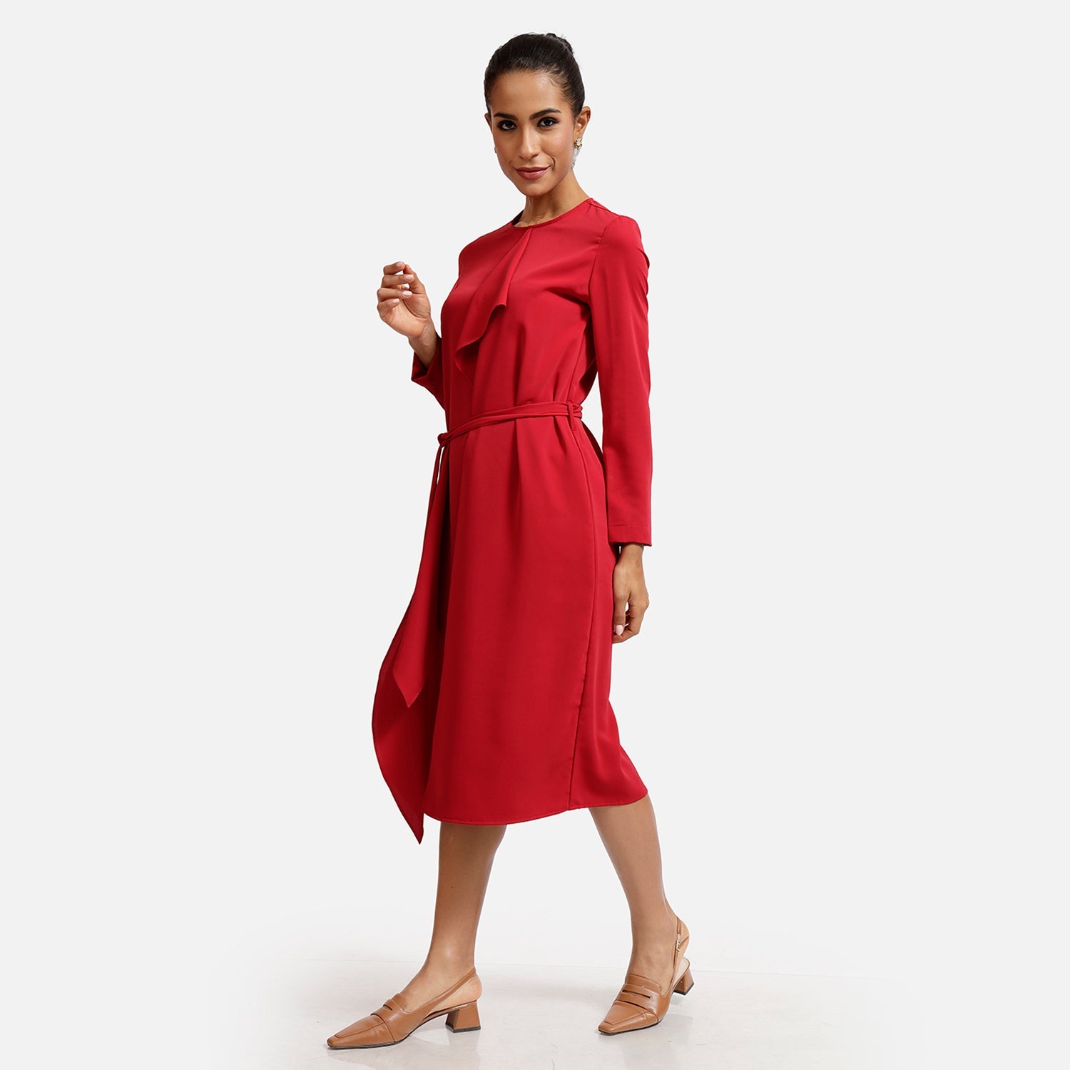 Red Overlap Tie Knot - Office Dresses for Ladies-1