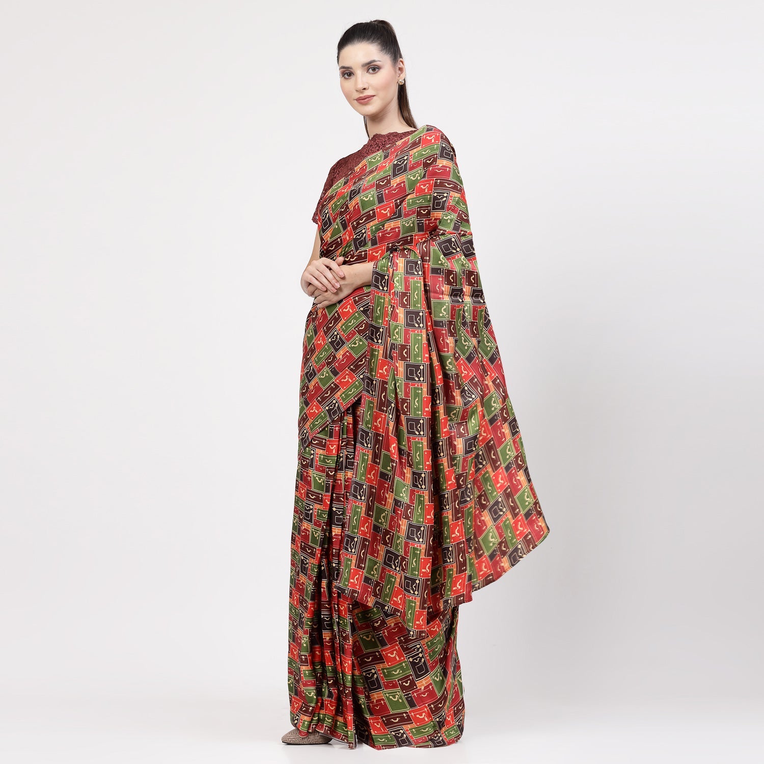 Multicolour Box Print Saree