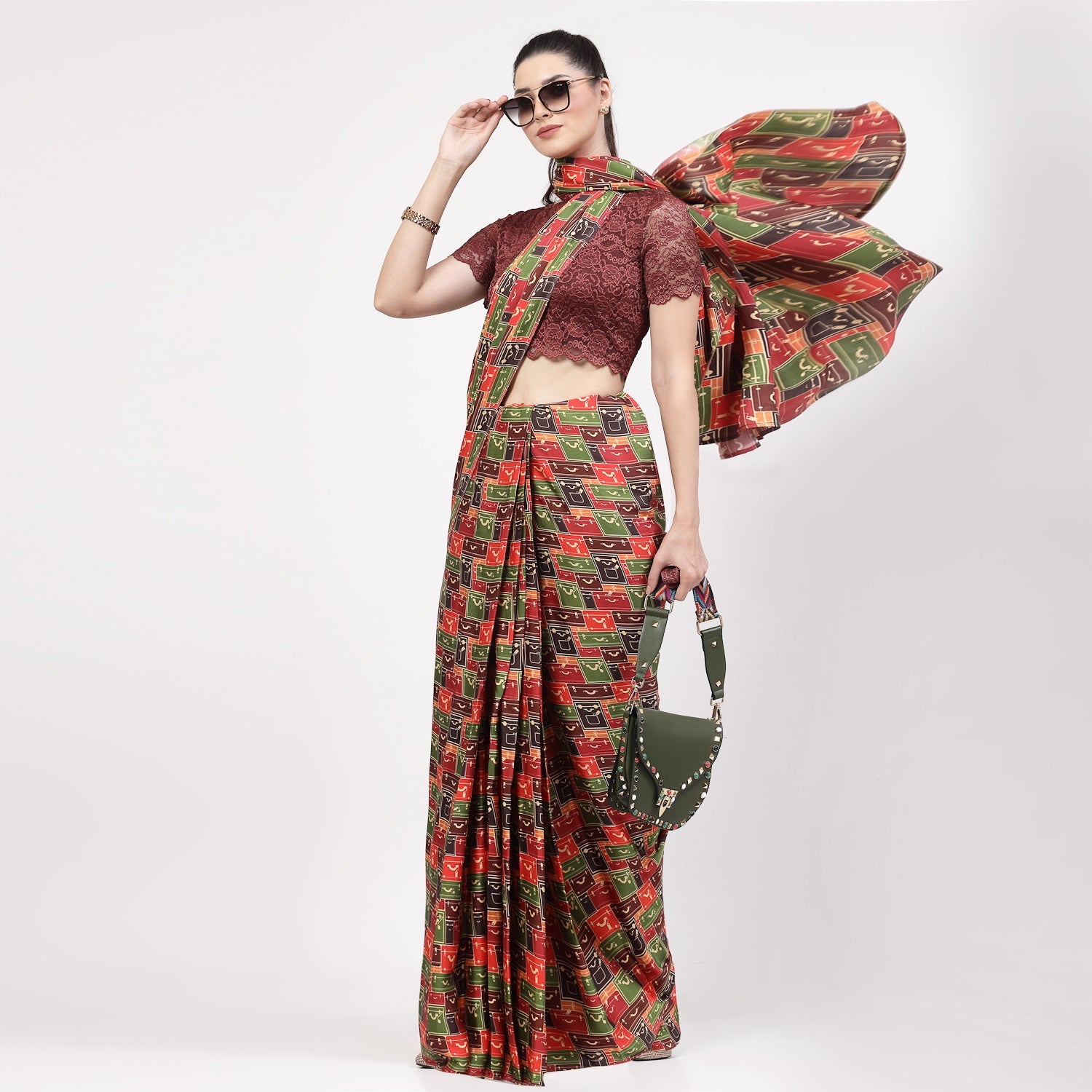 Multicolour Box Print Saree