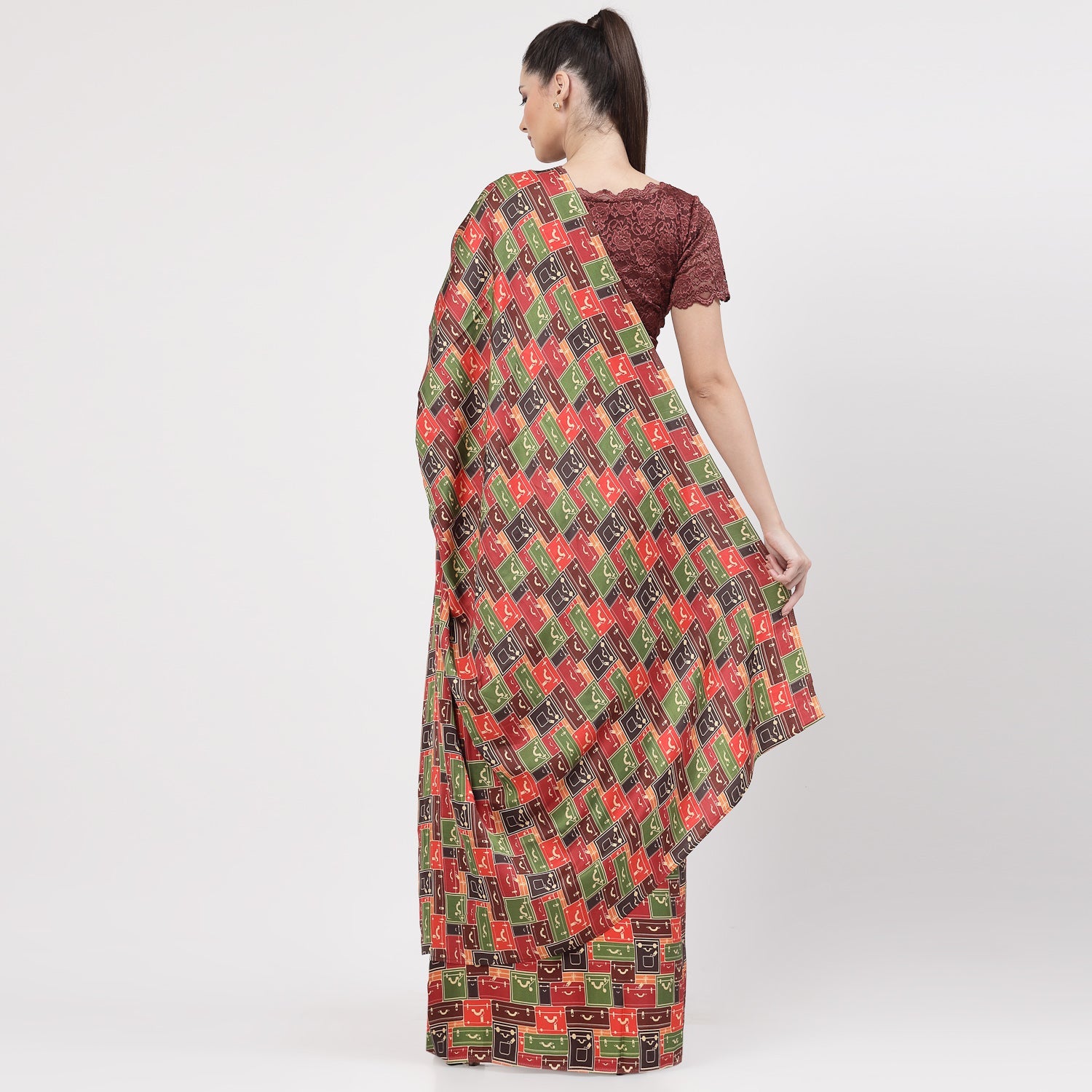 Multicolour Box Print Saree