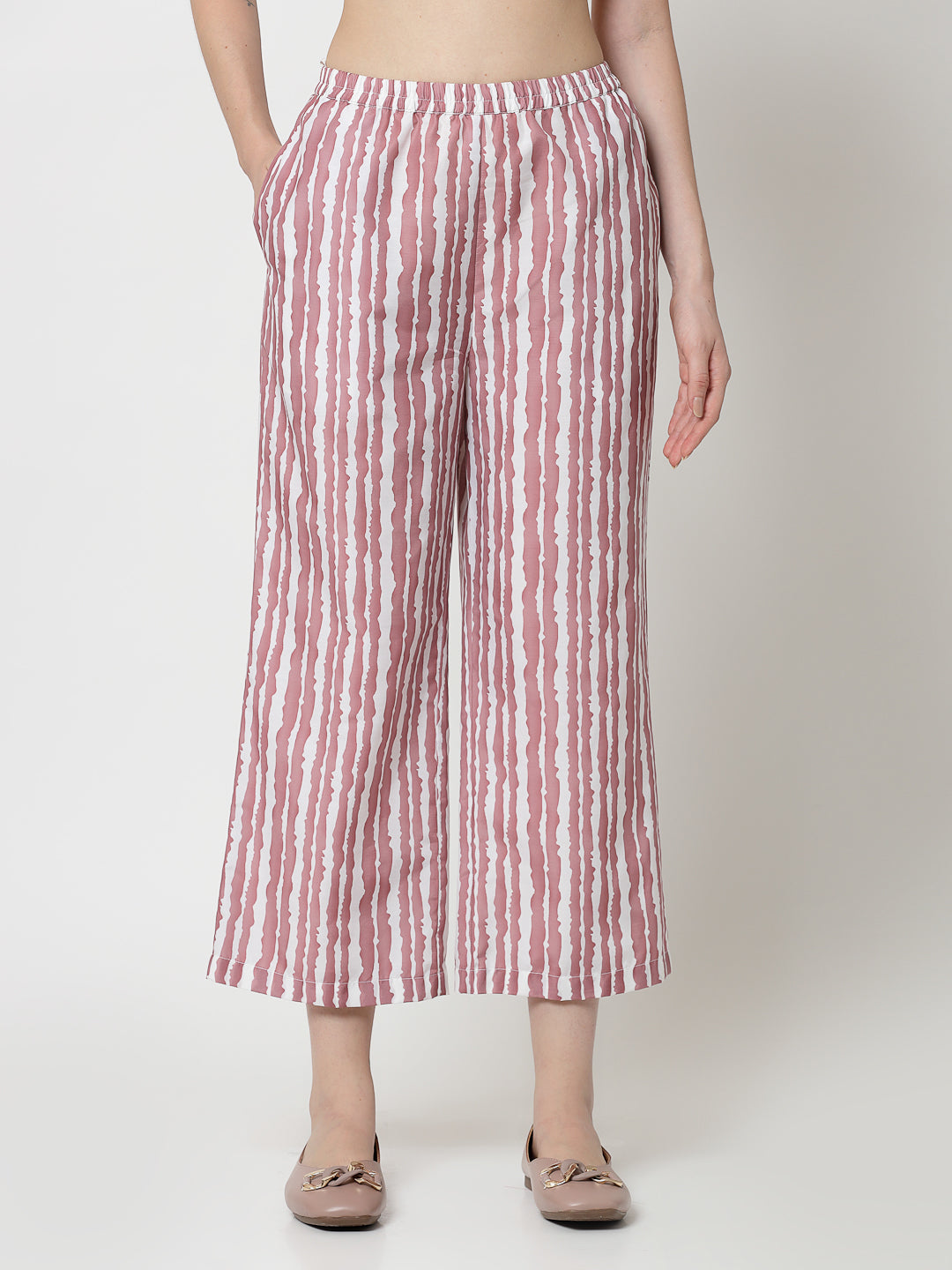 Pink & White Stripe Plazzo for Women-3