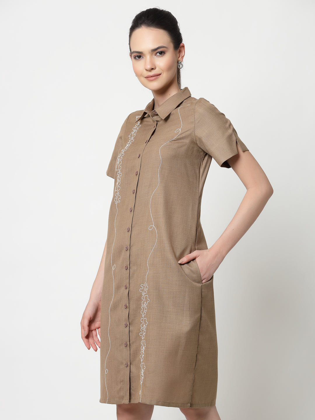 Dark Beige Long Tunic for Women Workwear-1