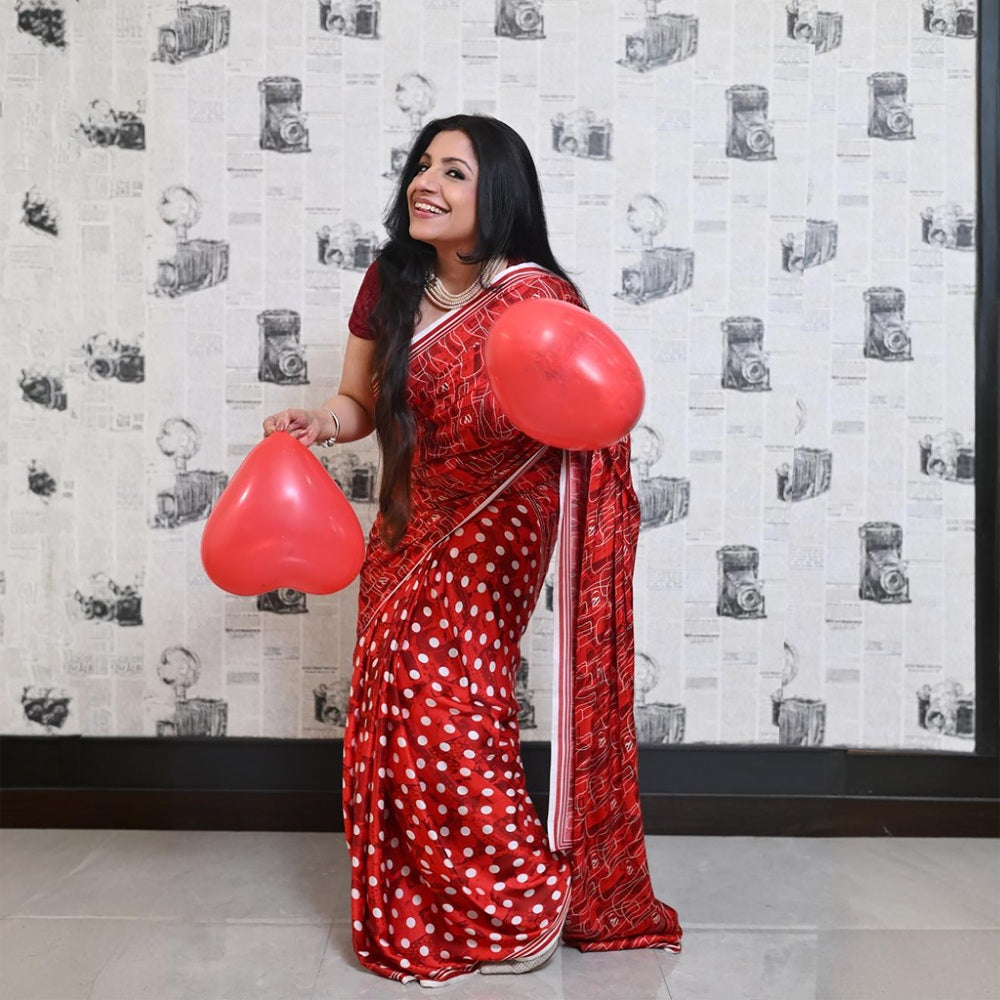 Red Polka & Cola Saree