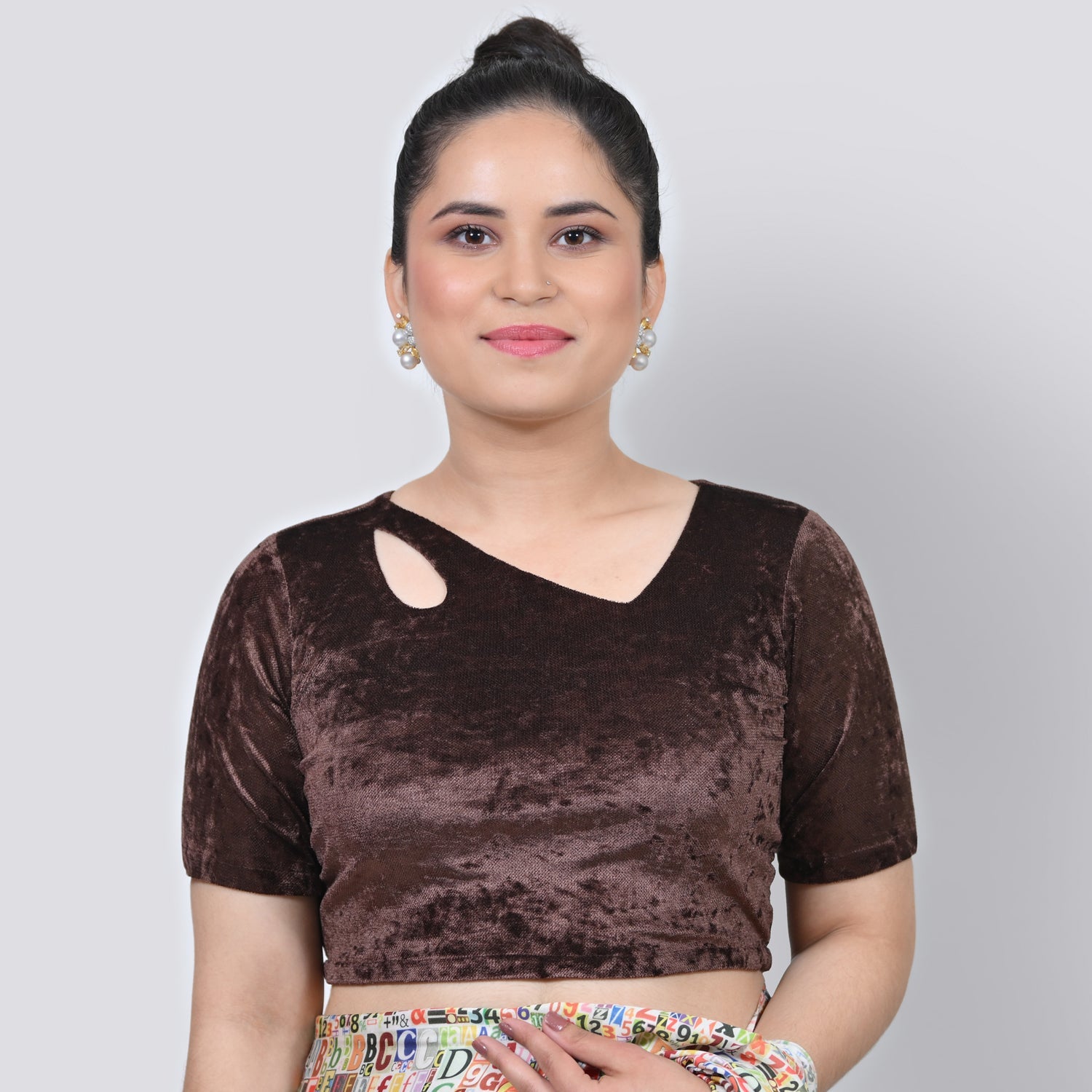 Brown Velvet Blouse With Keyhole