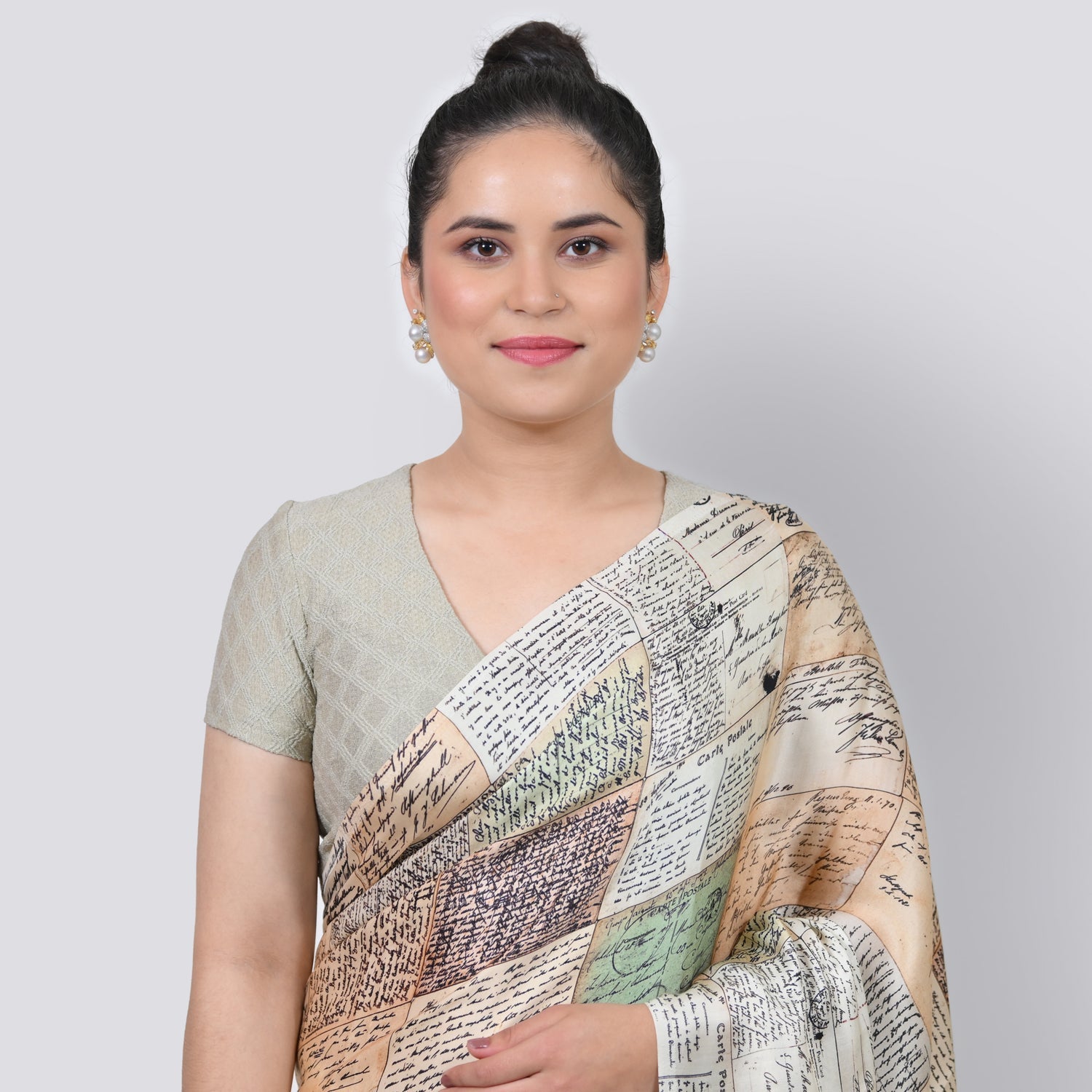 Beige Textured Lycra Blouse