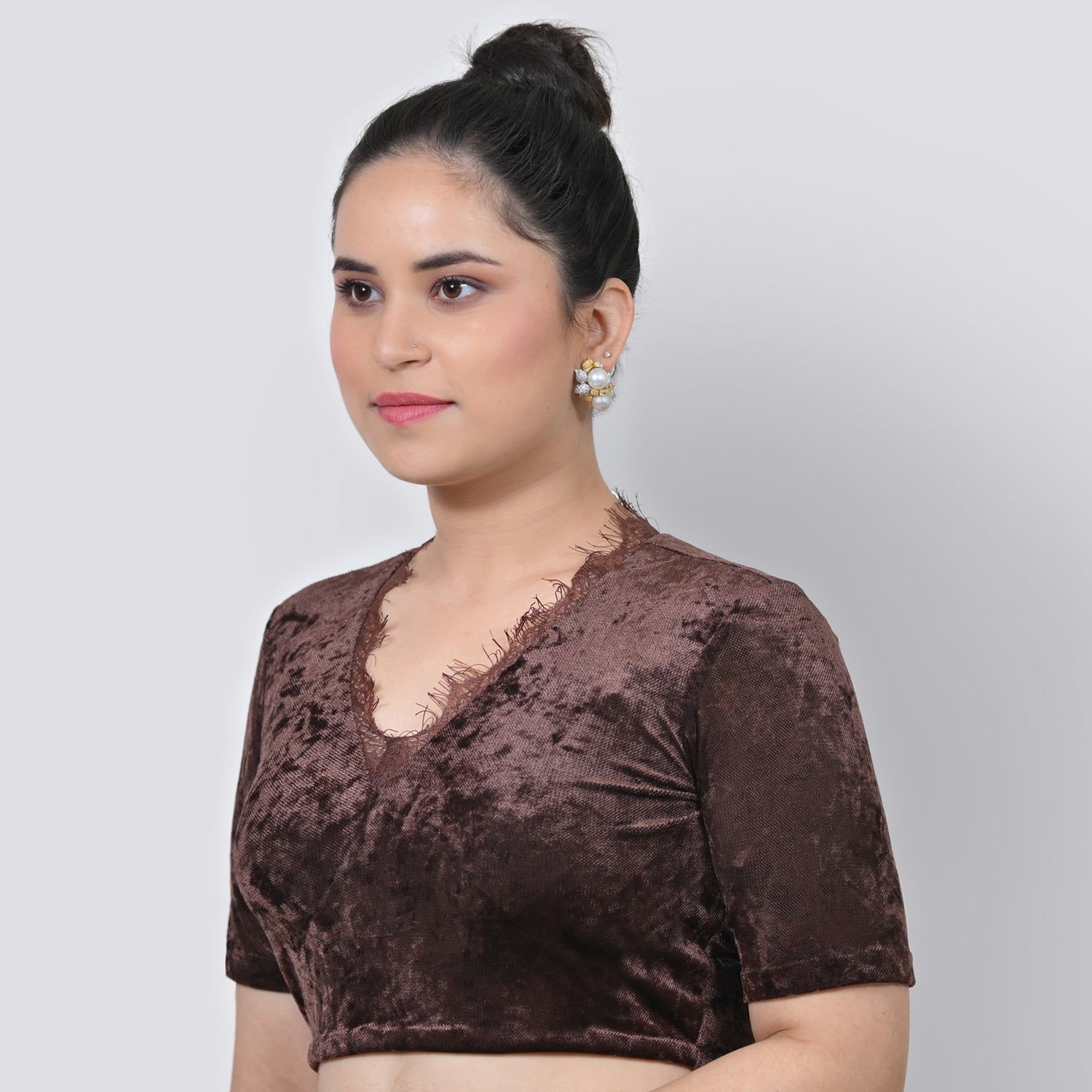 Brown Velvet Blouse With Lace