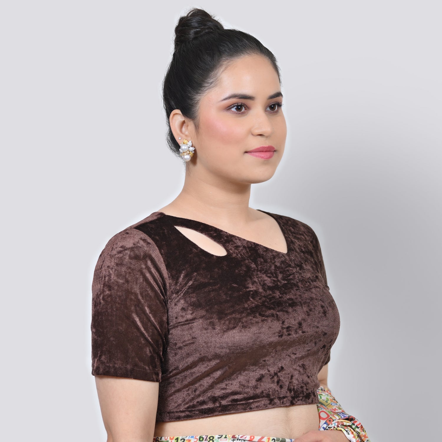 Brown Velvet Blouse With Keyhole
