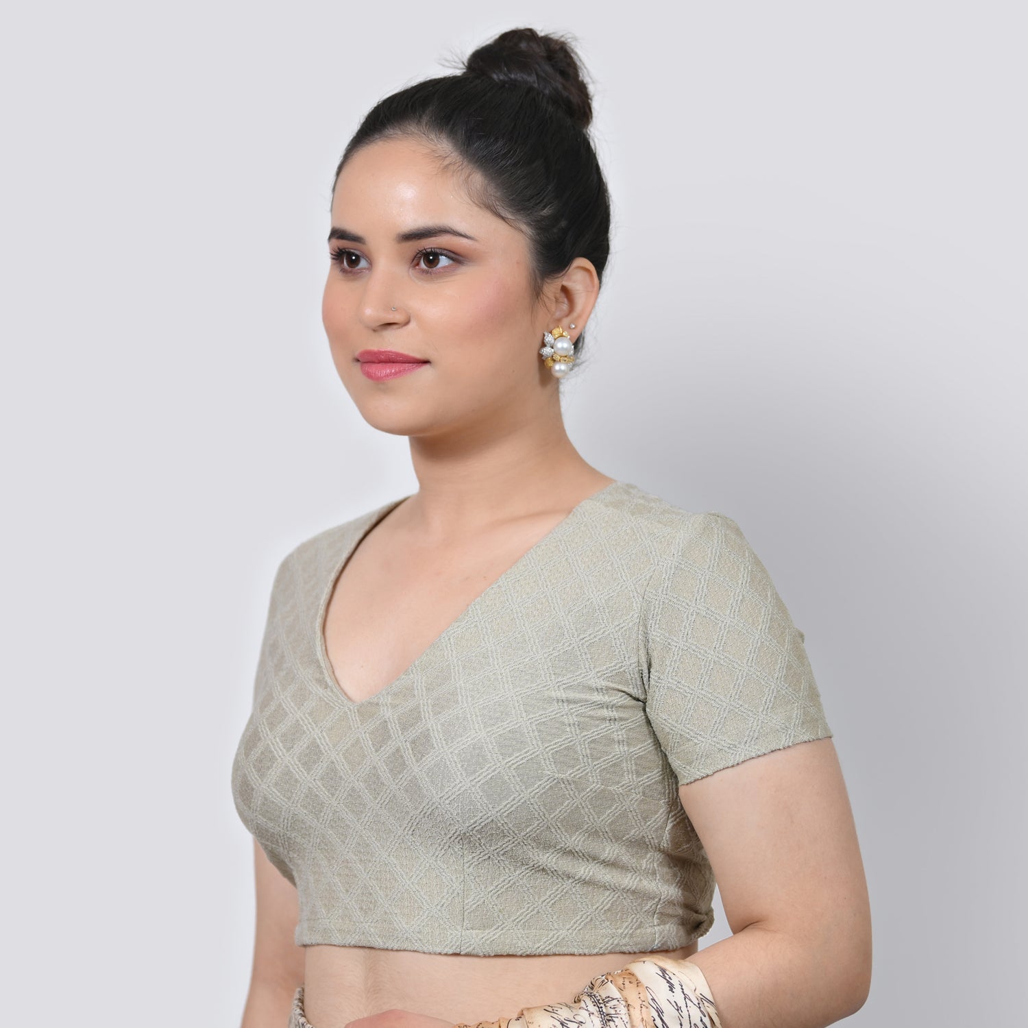 Beige Textured Lycra Blouse