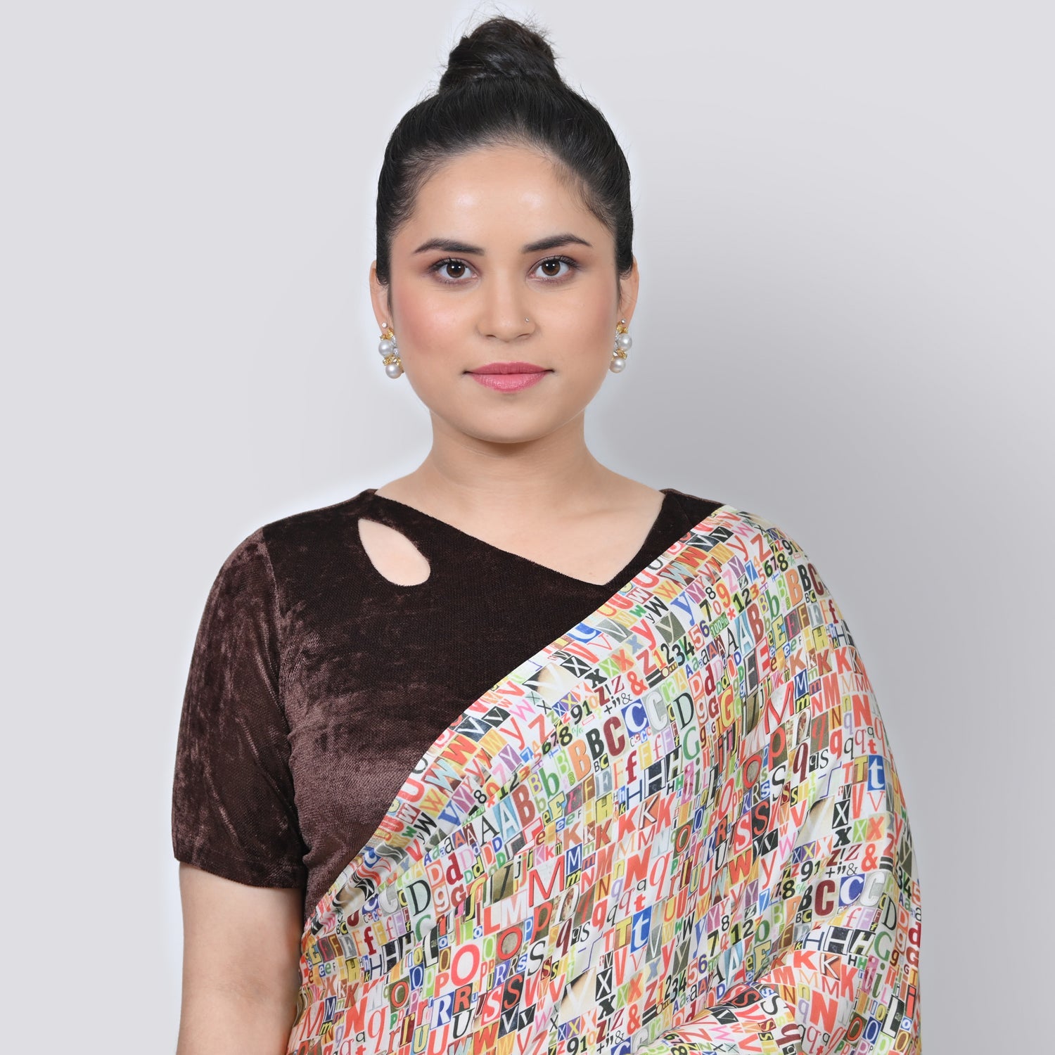 Brown Velvet Blouse With Keyhole