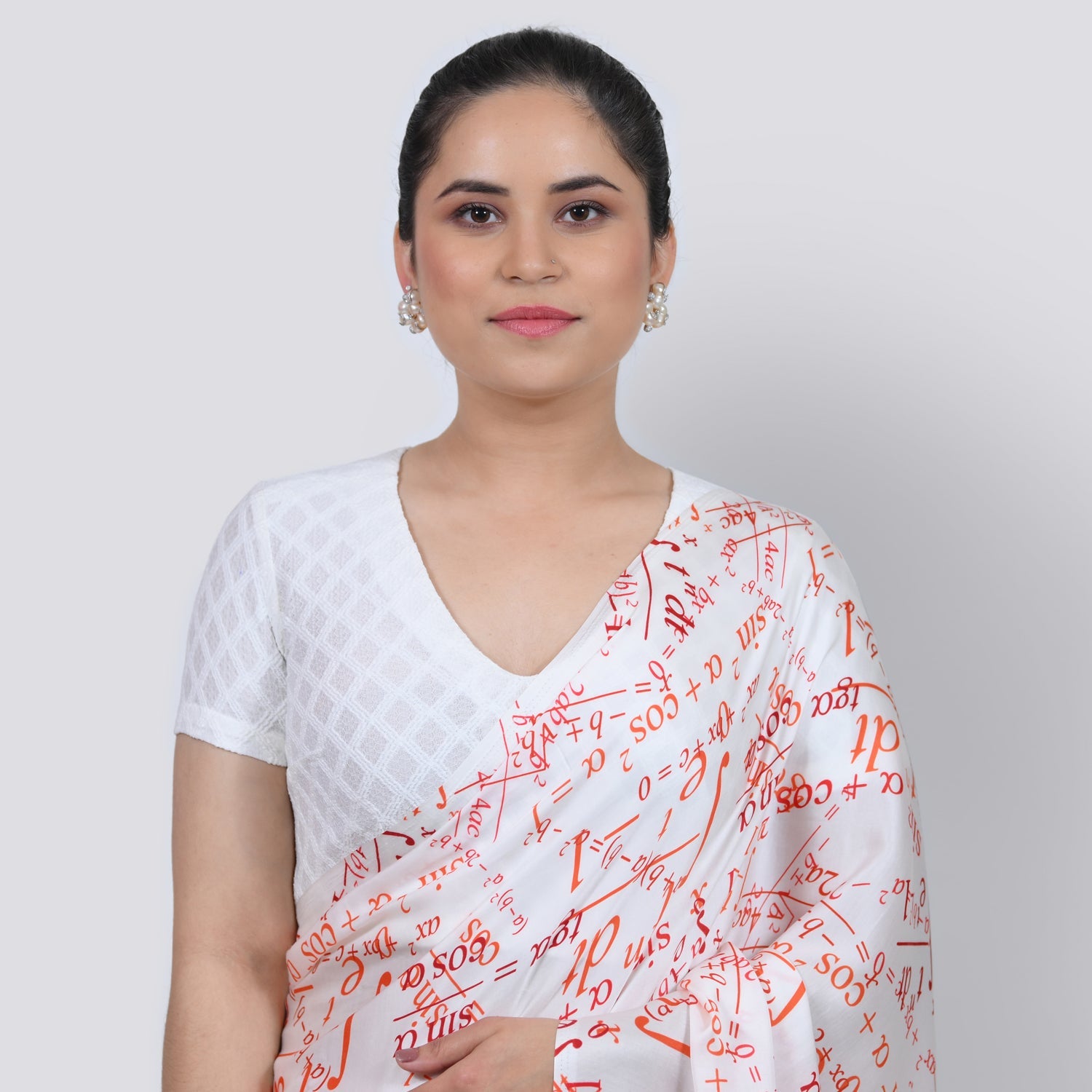 White Textured Lycra Blouse