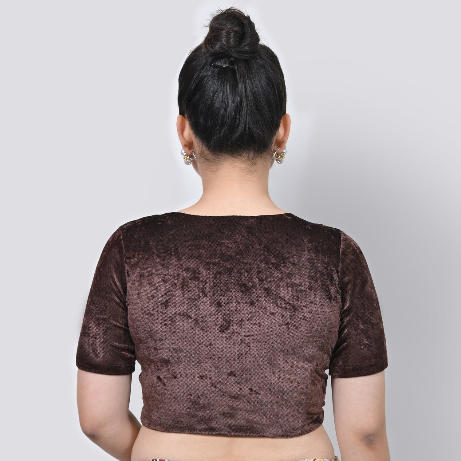 Brown Velvet Blouse With Keyhole