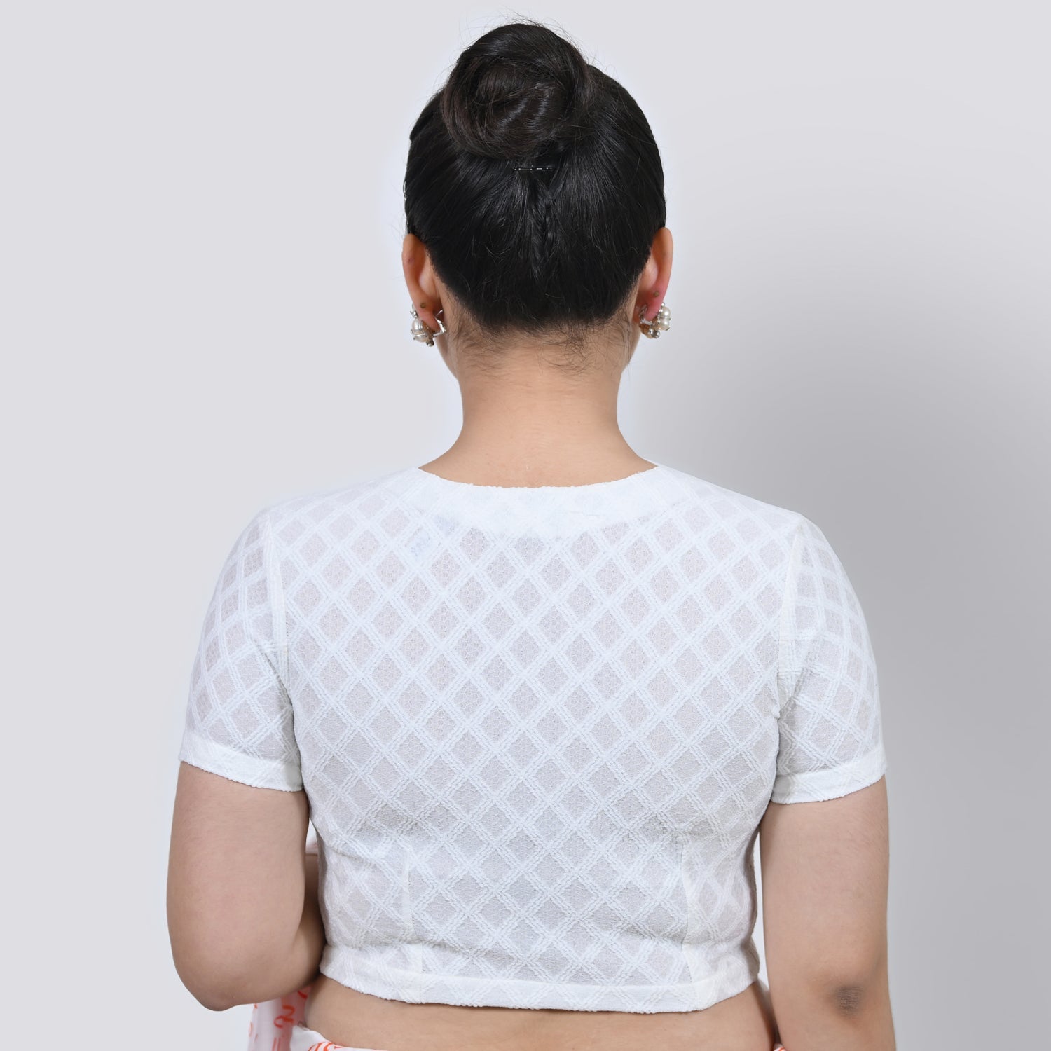 White Textured Lycra Blouse