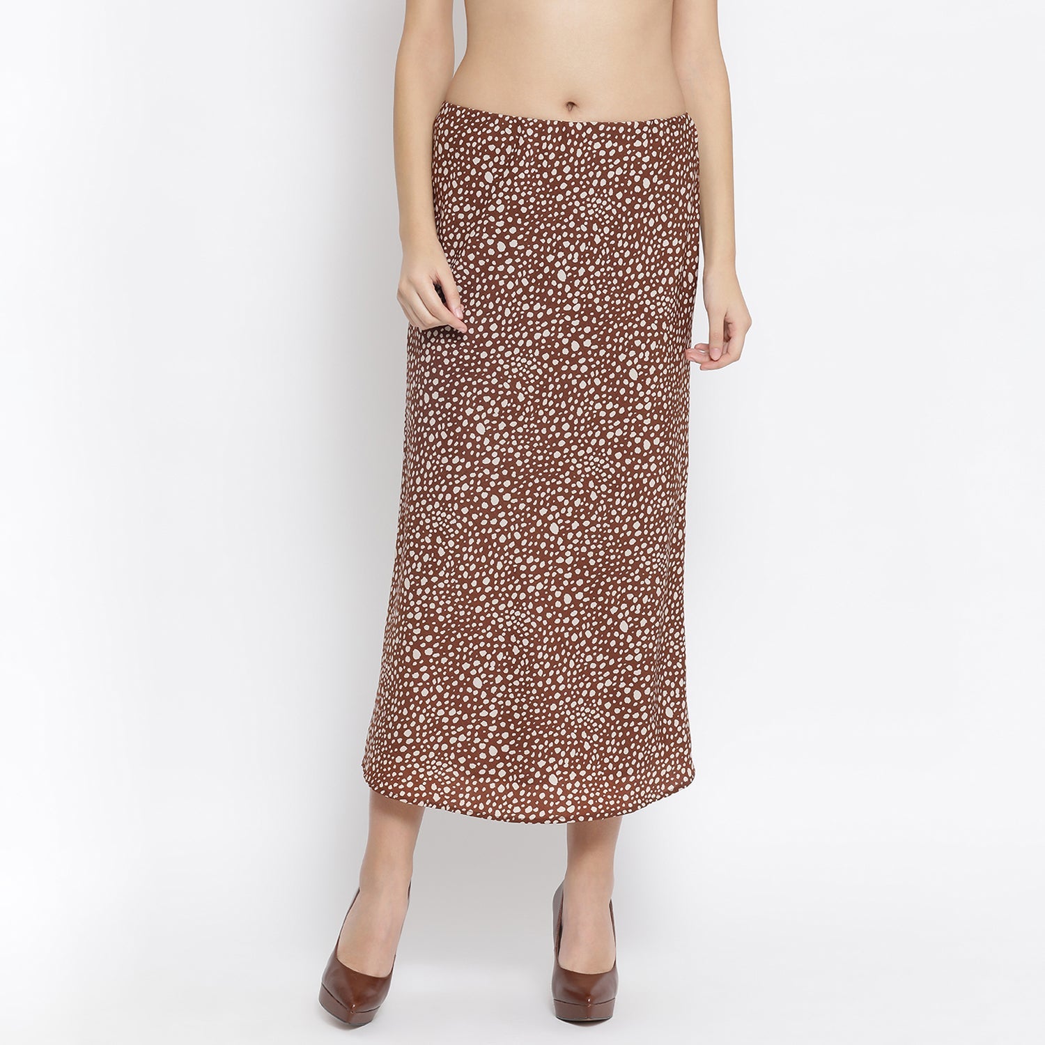 Brown Animal Print Bias Skirt