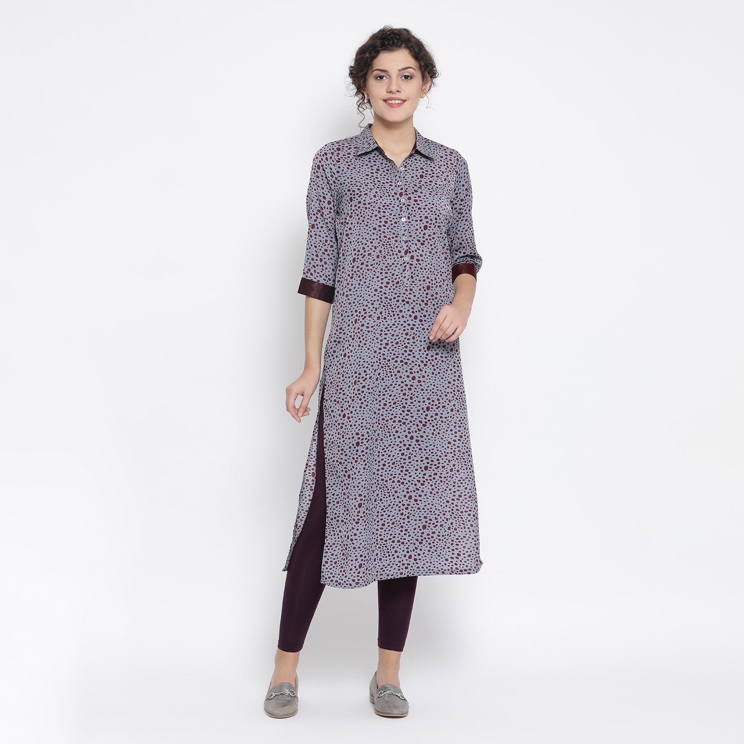 Teal Blue Animal Print Kurta for Women