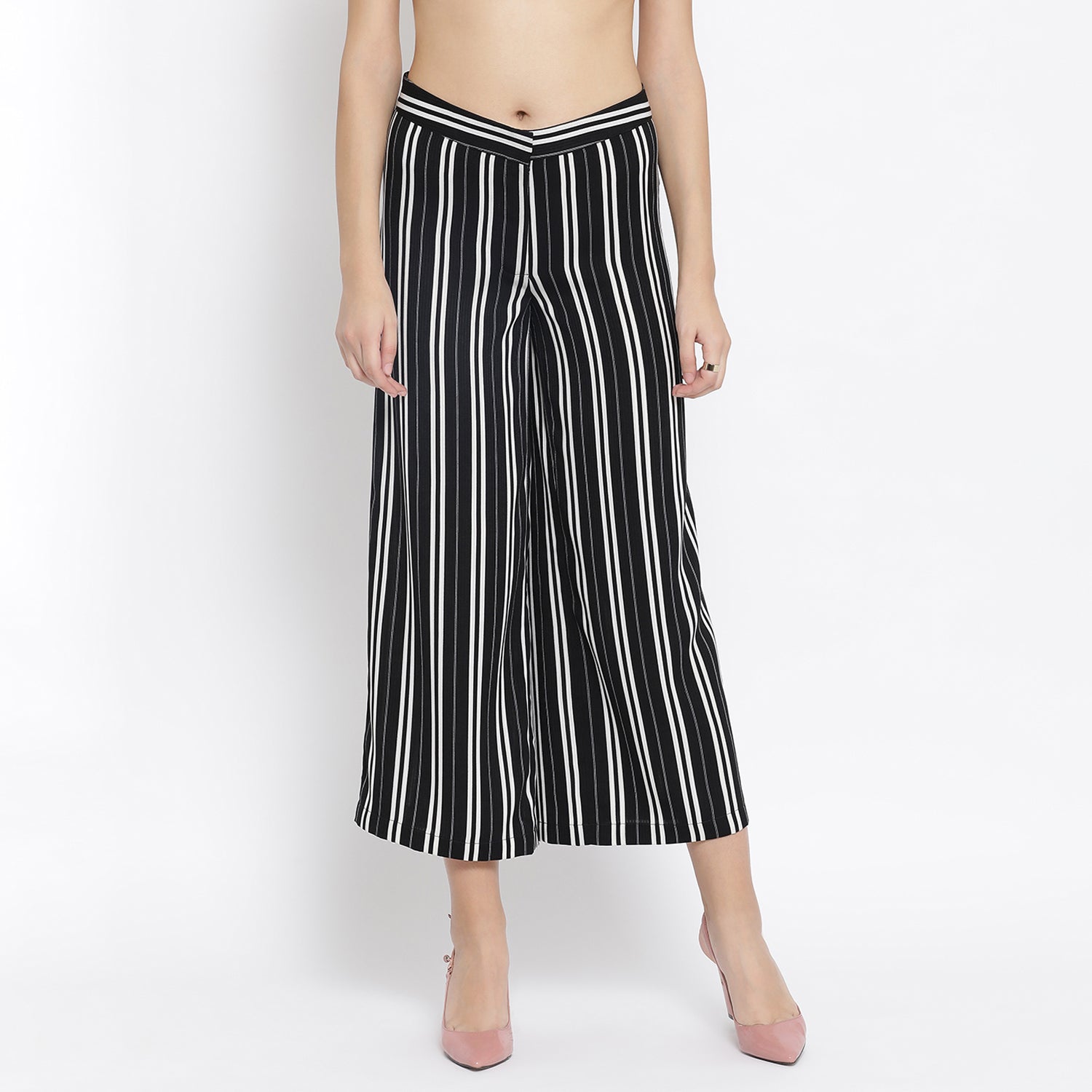 Black & White Stripe Crepe Trouser for Women