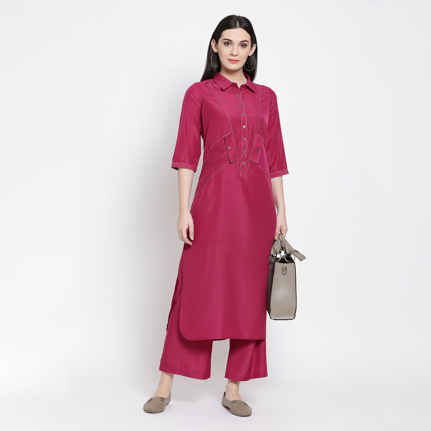Pink Workwear Long Shirt for Women