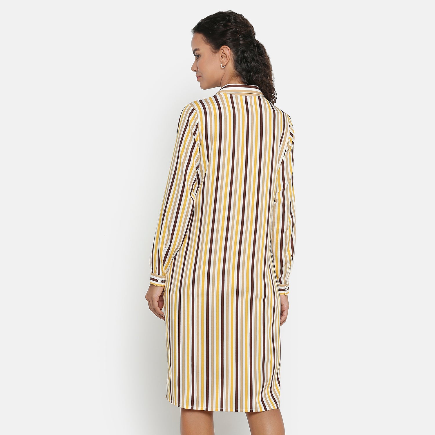 Yellow & Brown Stripe Tunic for Women-1