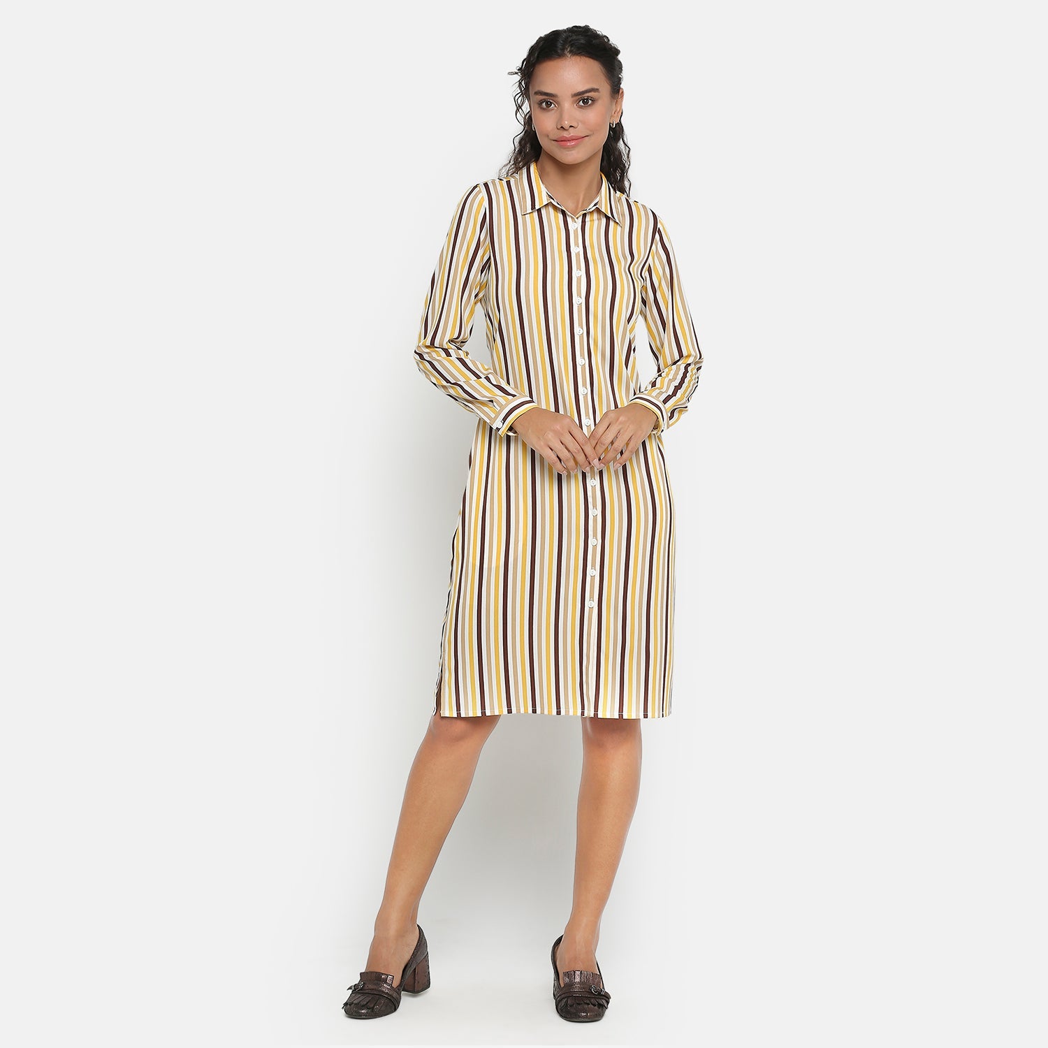 Yellow & Brown Stripe Tunic for Women
