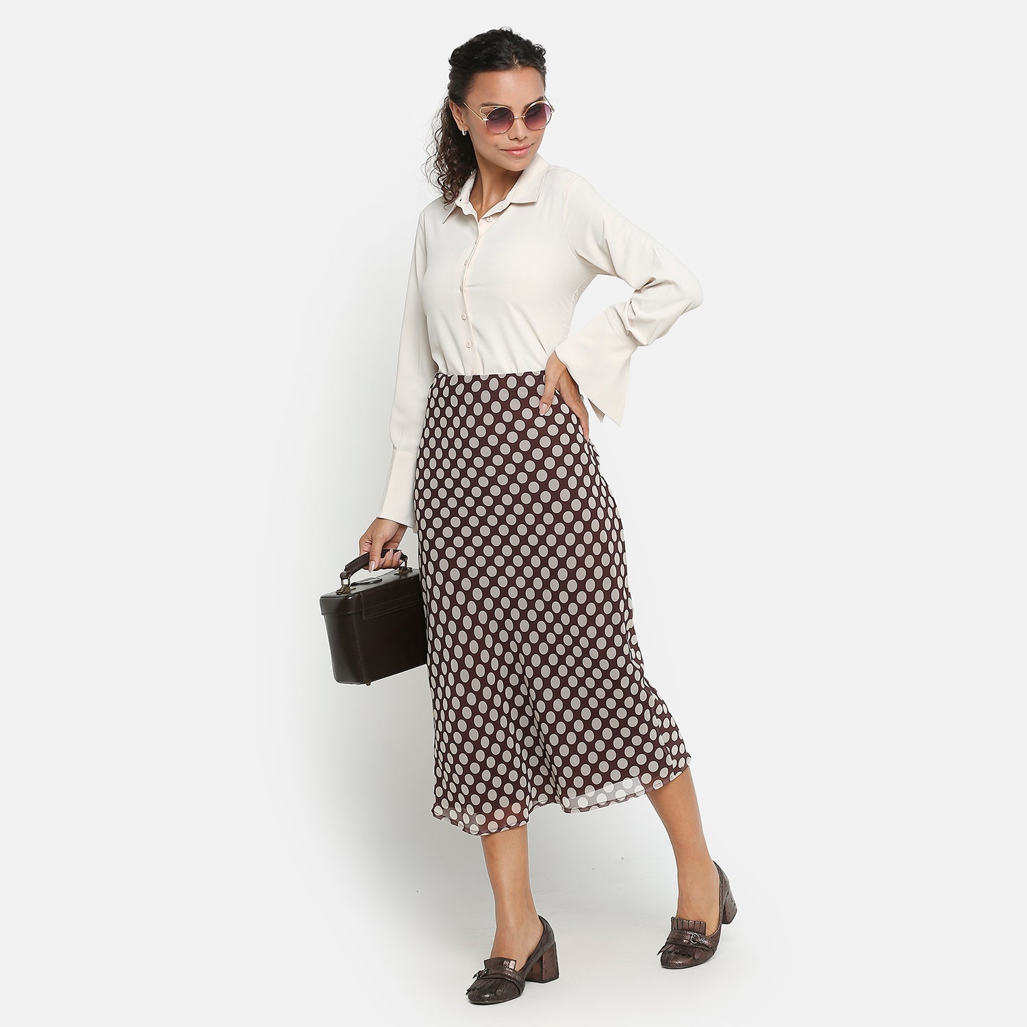 Brown Polka Dot Bias Skirt