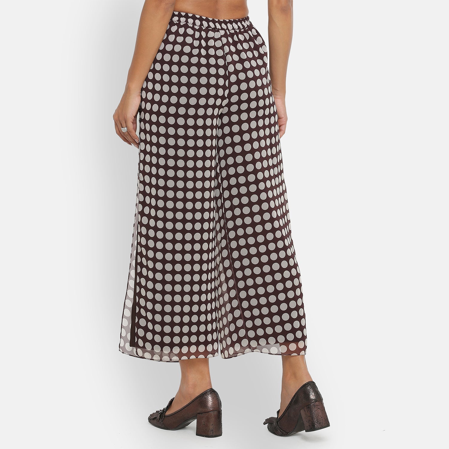 Brown Polka Dot Plazzo for Women-1
