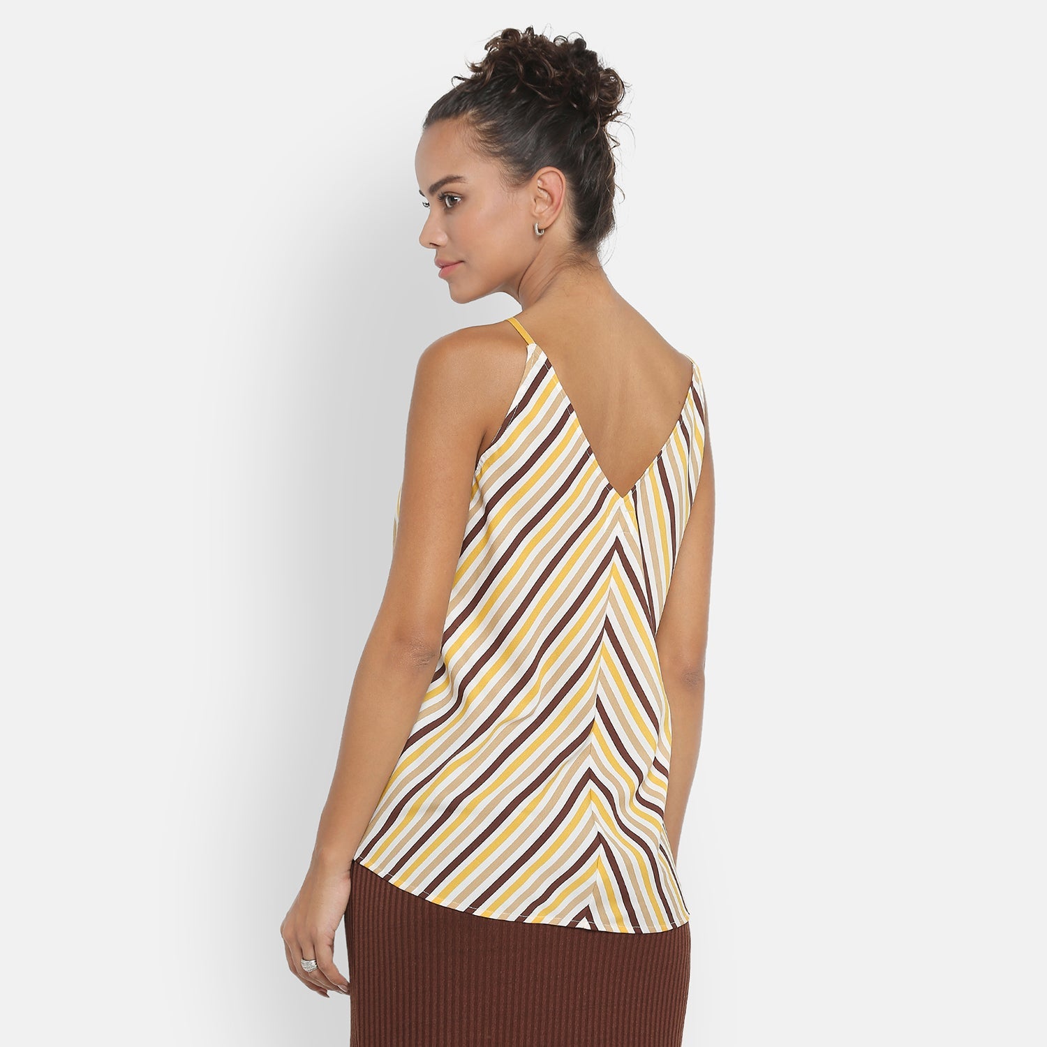 Yellow & Brown Stripe Spaghetti Top