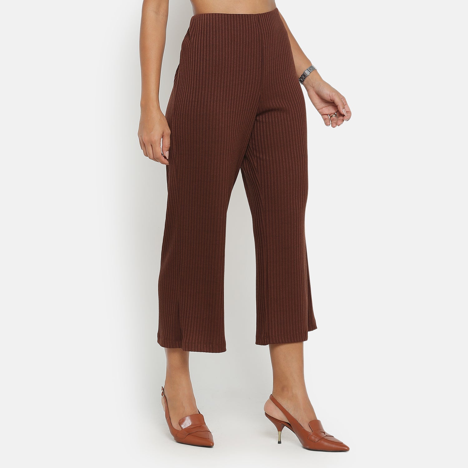 Buy Brown Ribbed Plazzo for Women-3