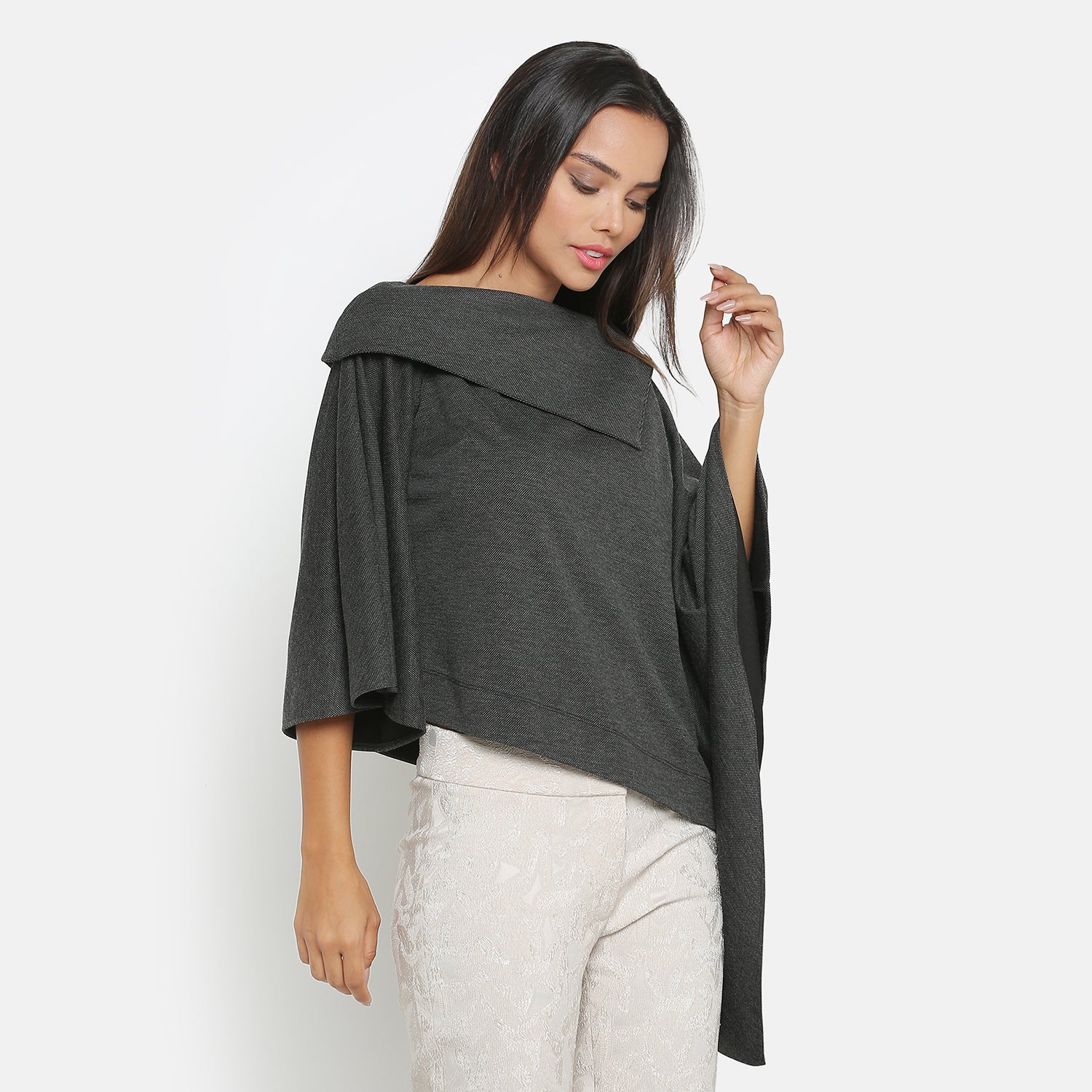 Dark Grey Knit Top With Bell Sleeves