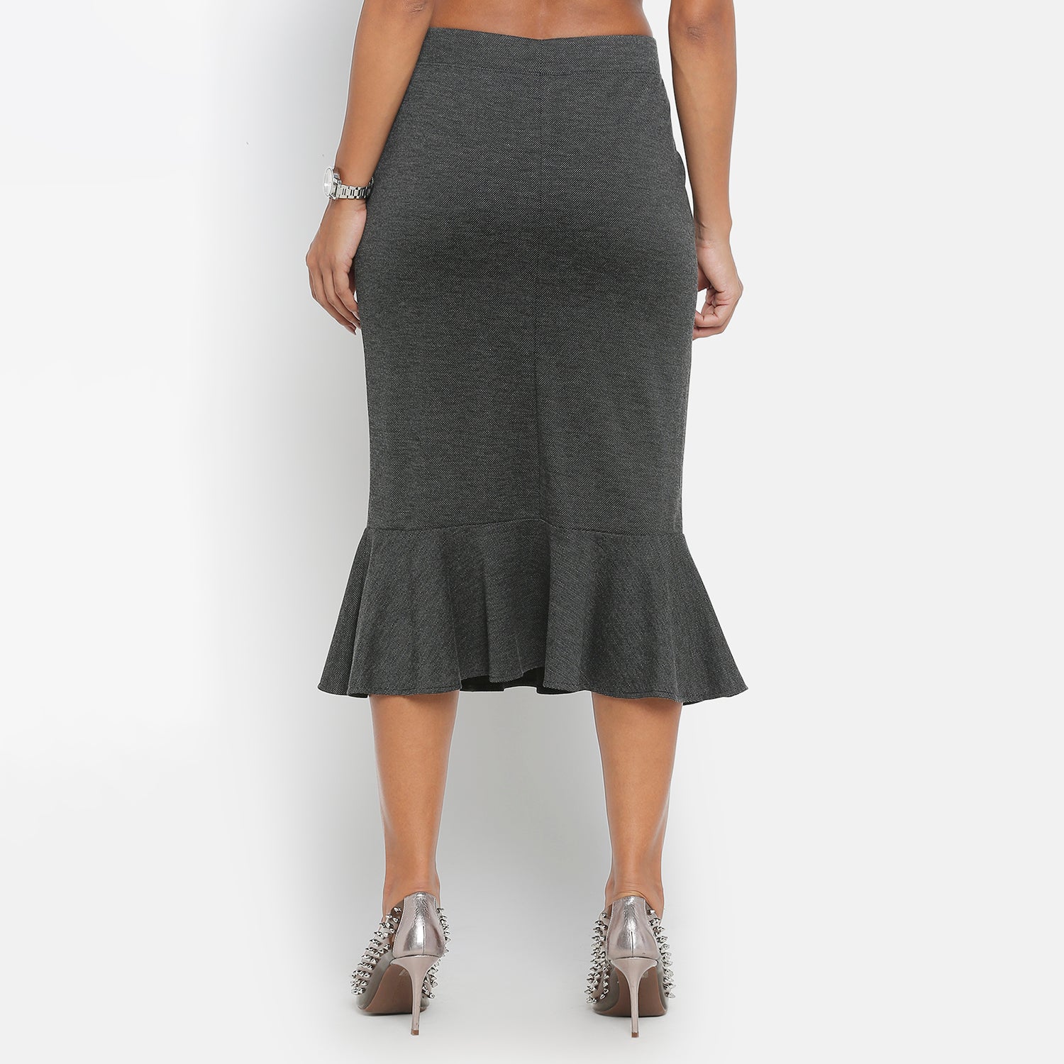 Dark Grey Knit Skirt With Frill