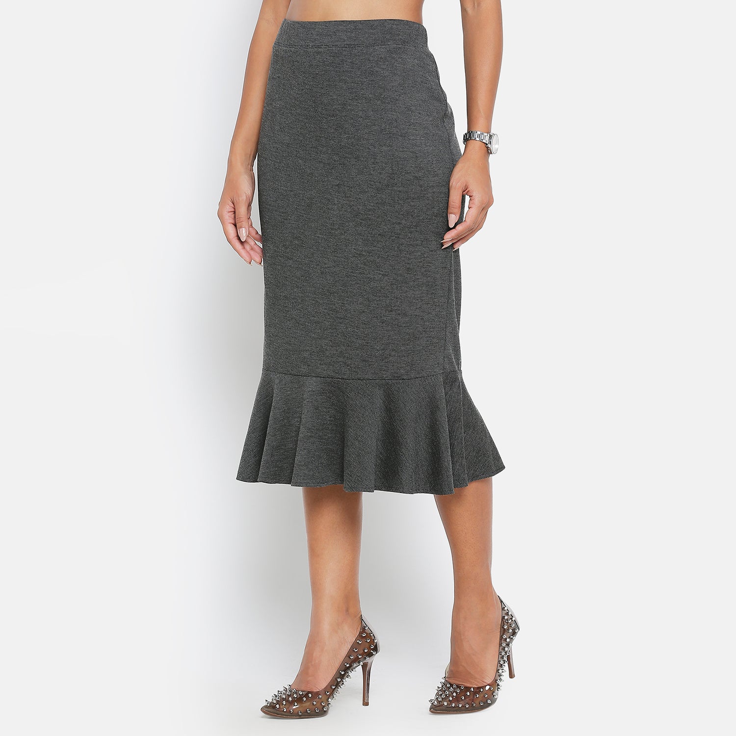 Dark Grey Knit Skirt With Frill