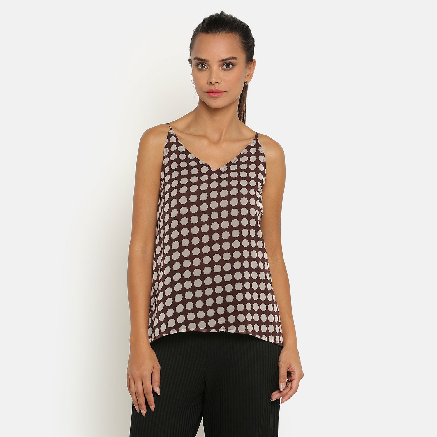 Brown Polka Dot Spaghetti Strap Top