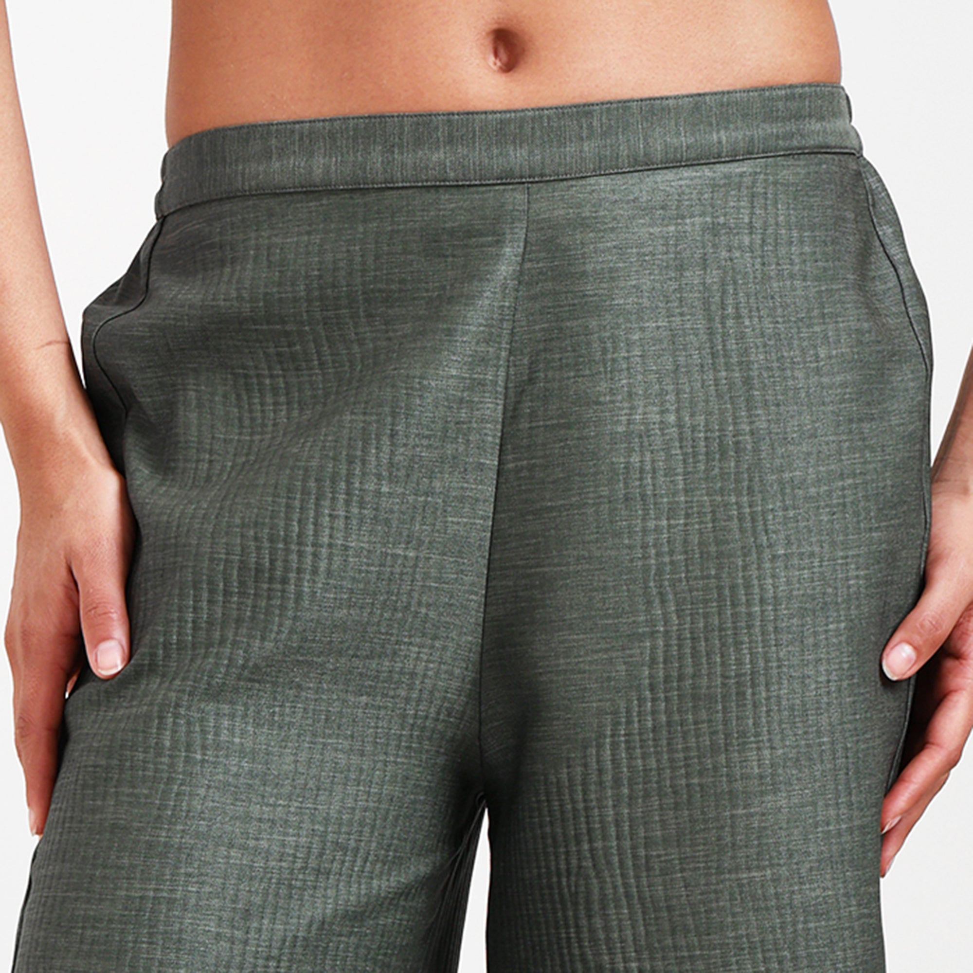 Olive Green Textured Plazzo