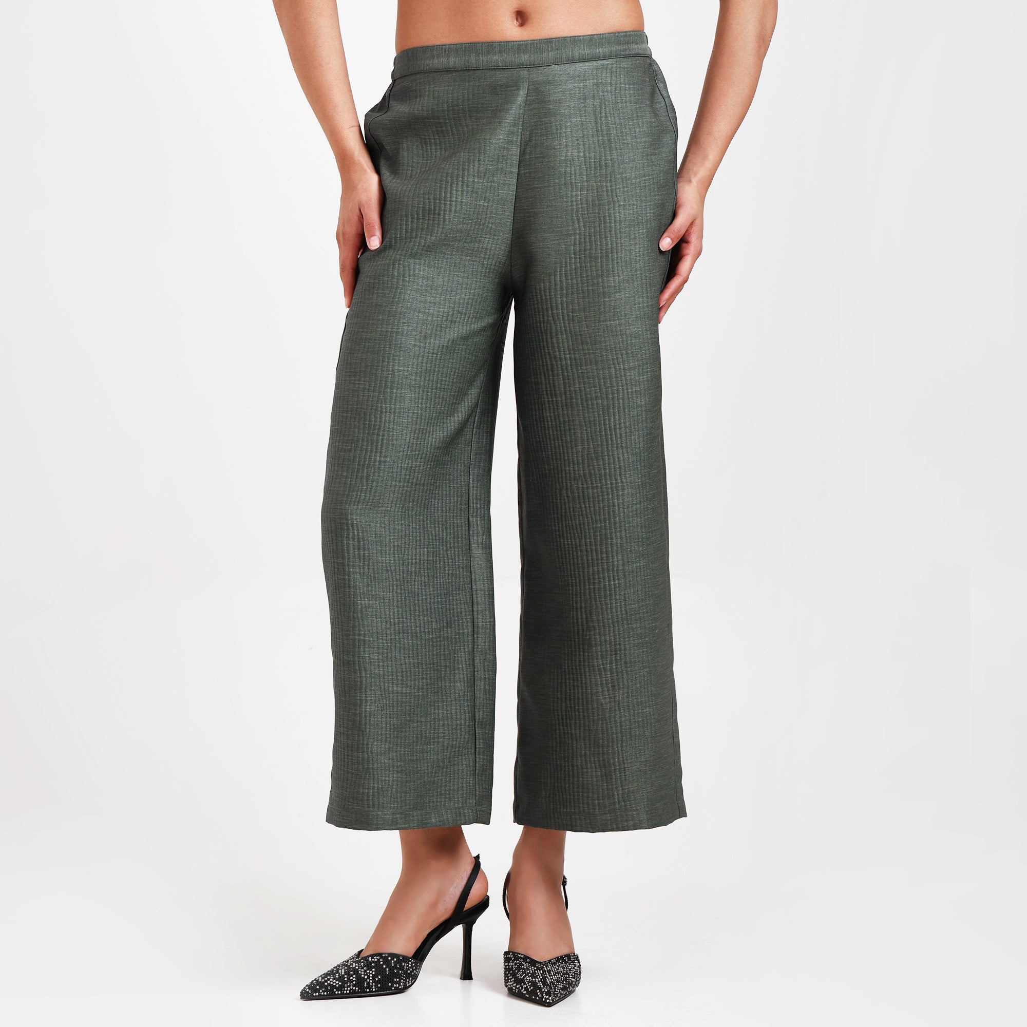 Olive Green Textured Plazzo