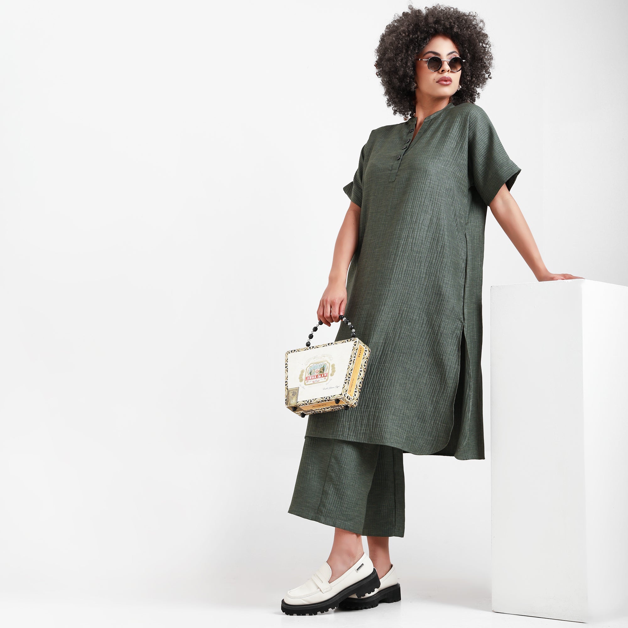 Olive Green Textured Plazzo