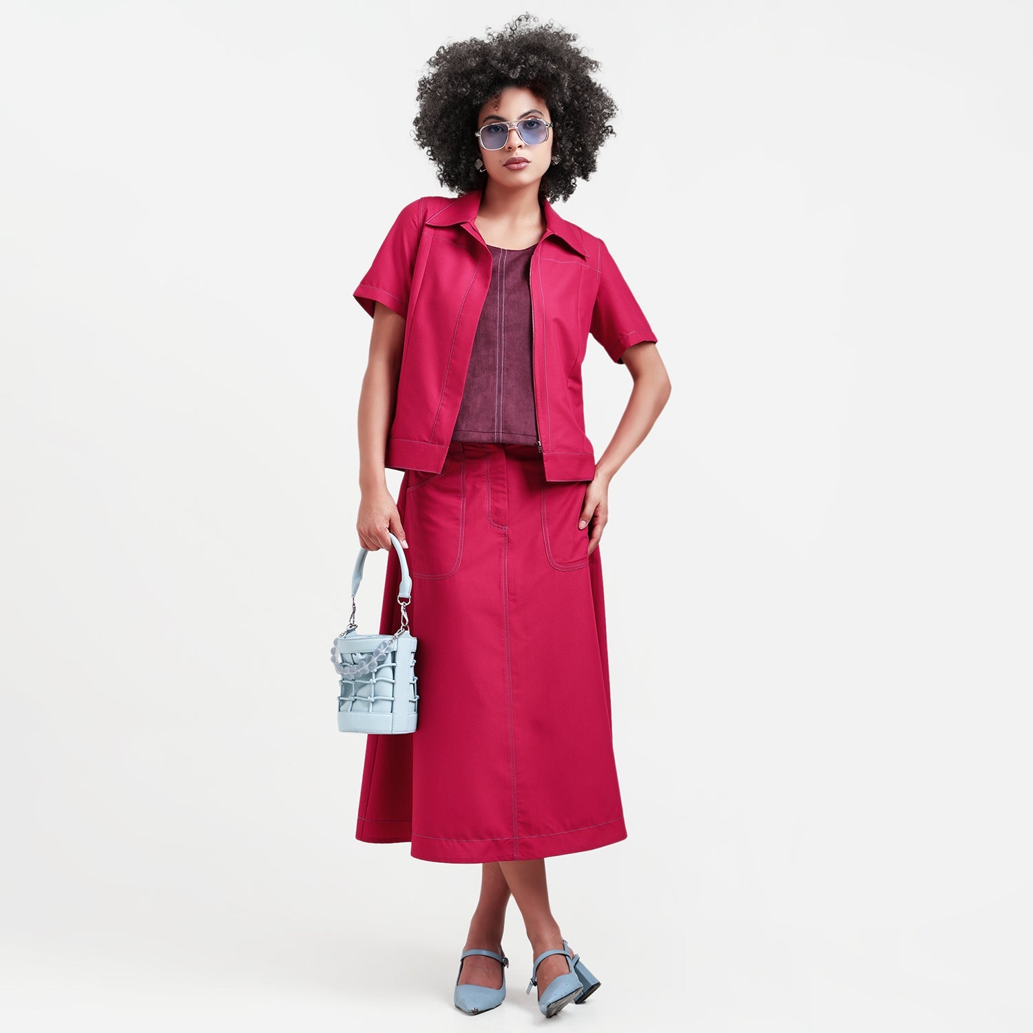 Red Short Jacket With Top Stitch