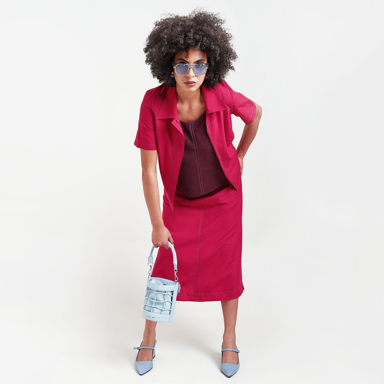 Red Short Jacket With Top Stitch
