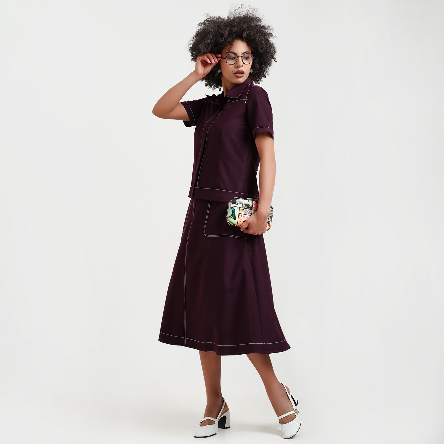 Prune Short Jacket With Top Stitch