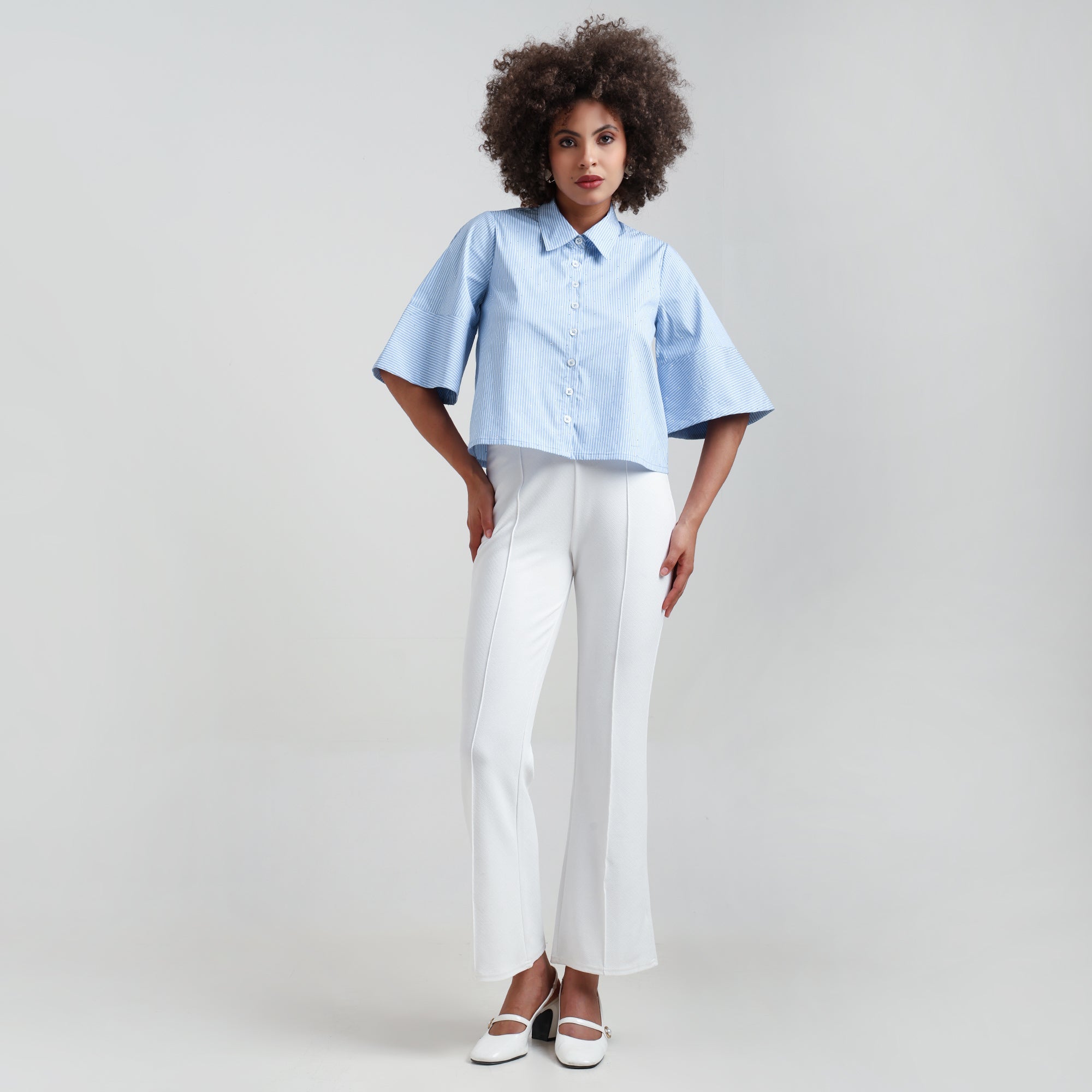 Blue Striped Cotton Shirt With Studs