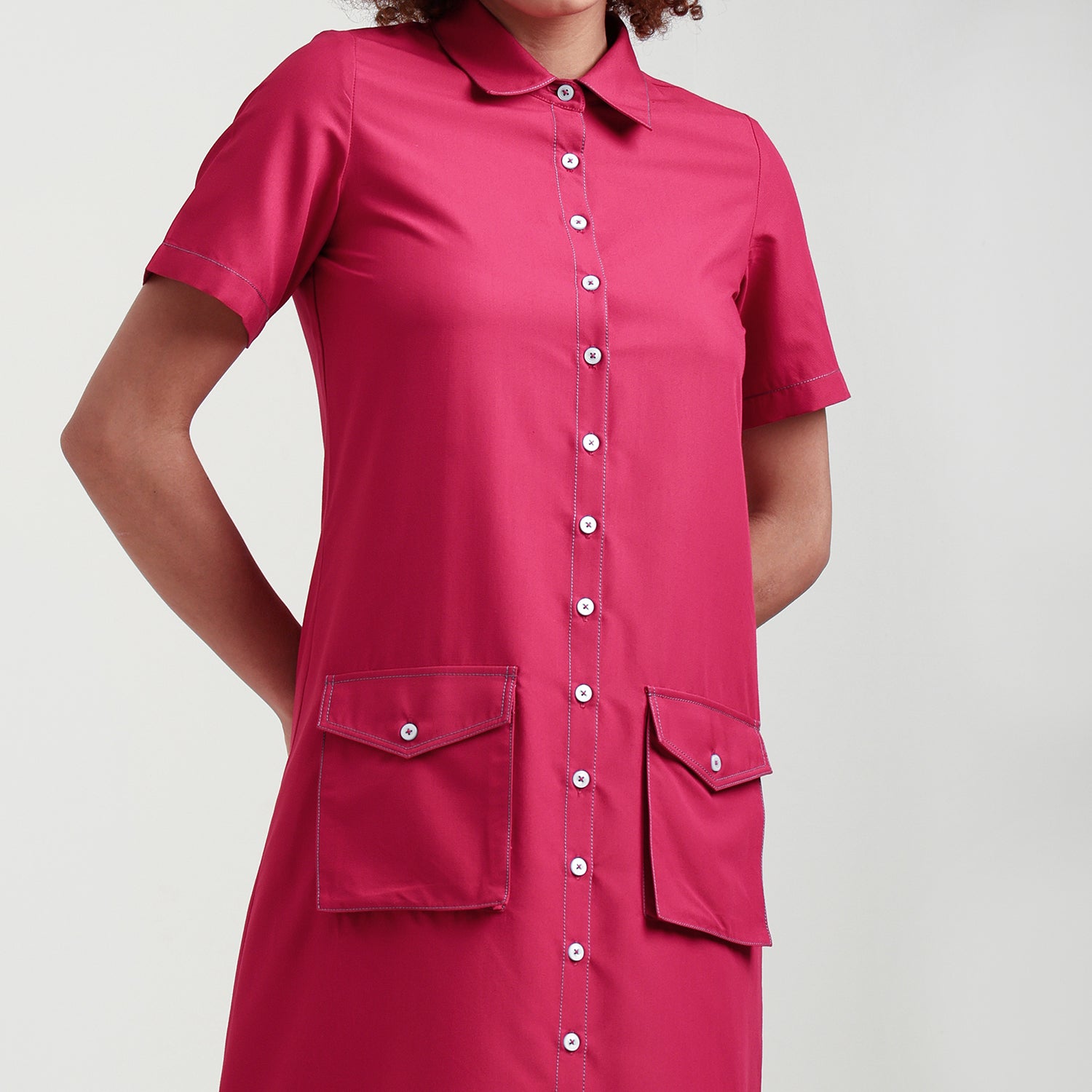 Red Trench Coat With Top Stitch