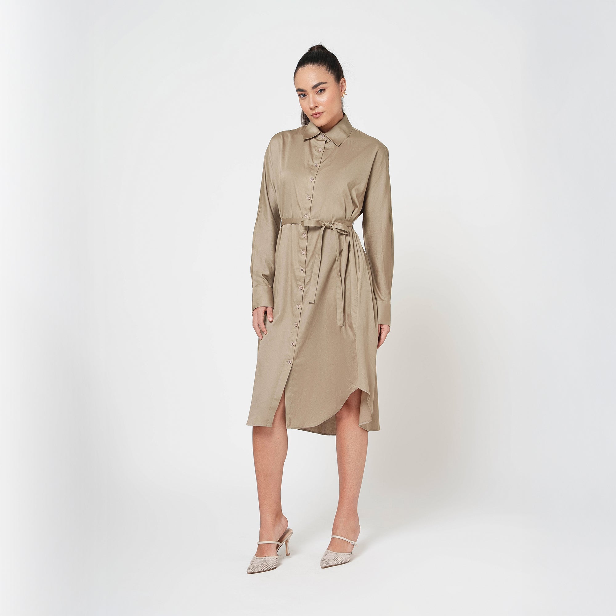 Beige Cotton Long Shirt