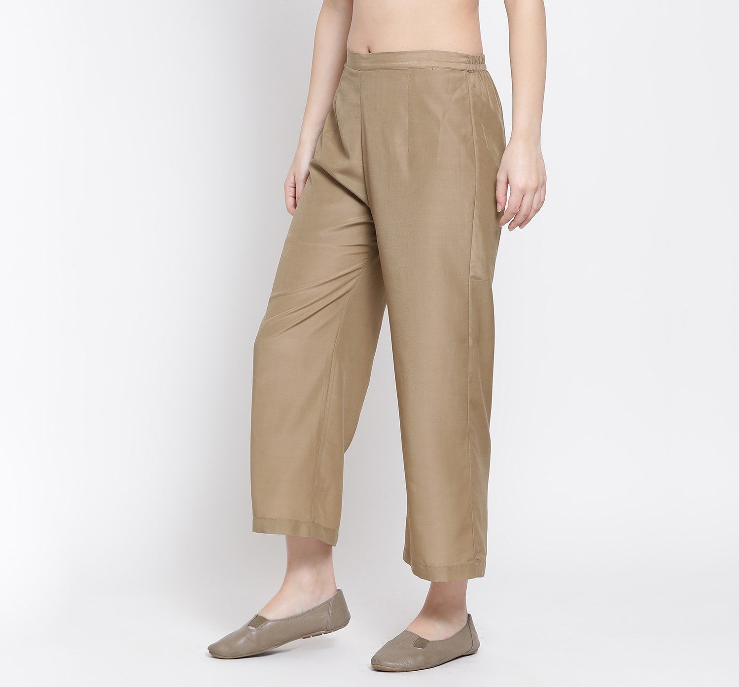 Beige Straight Palazzo for Women-2