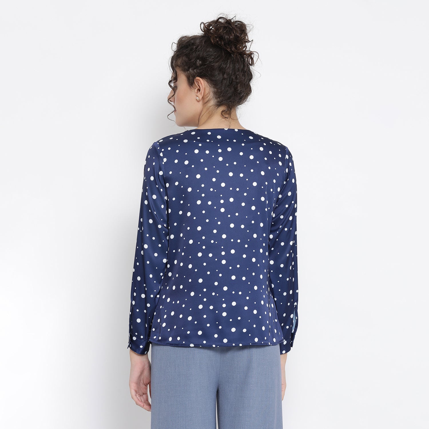 Buy Blue White Silk Polka Top for Women-3