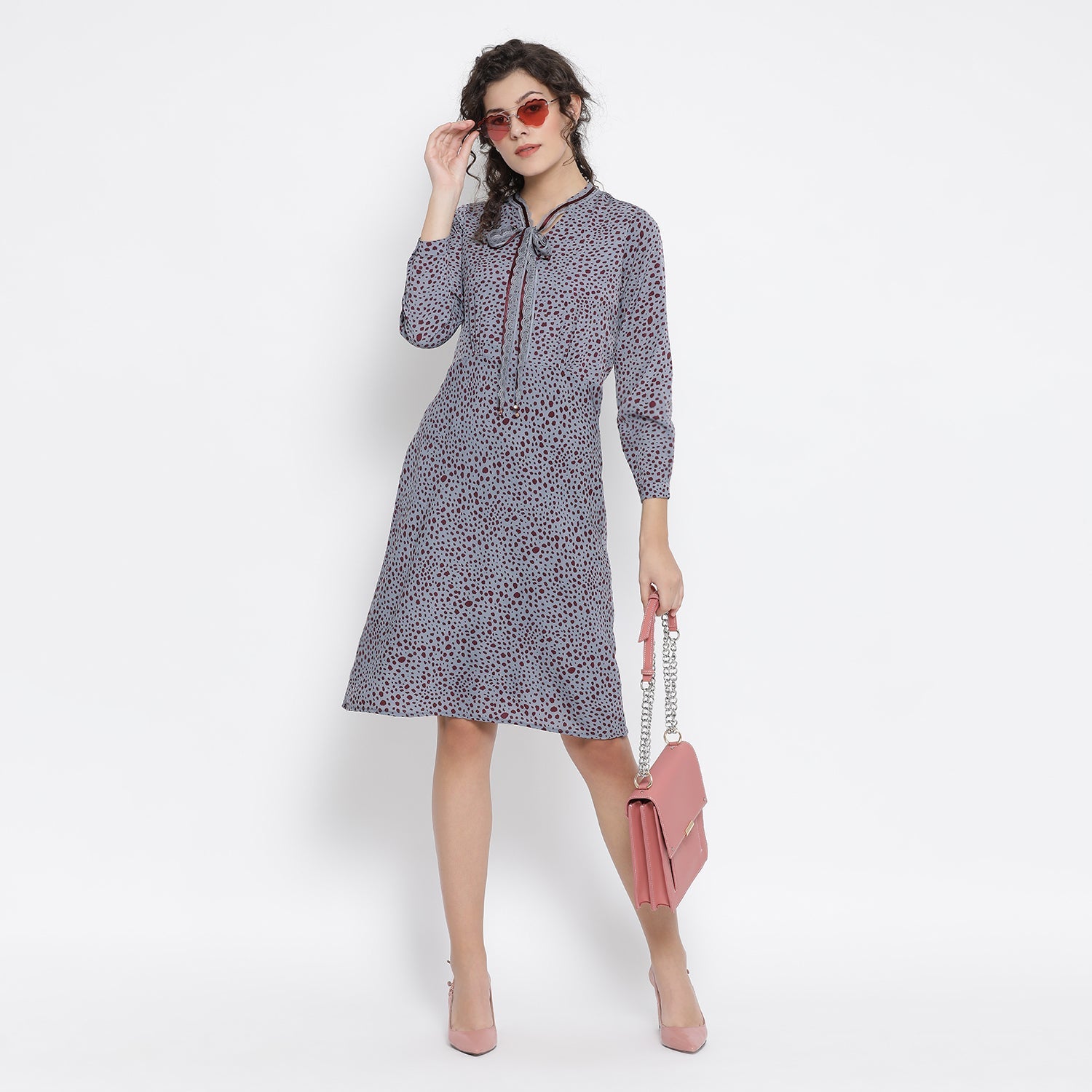 Teal Blue Animal Print Bias Dresses for Women-4