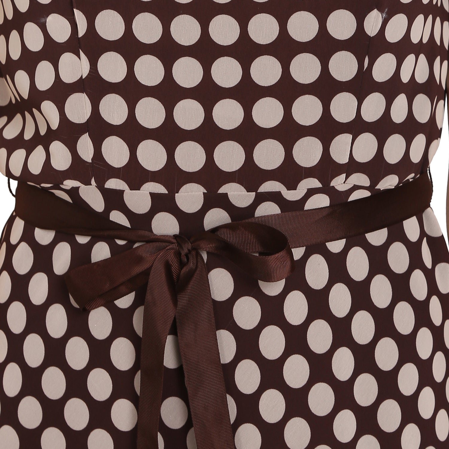 Brown Polka Dot Sleeveless Dress With Brown Belt