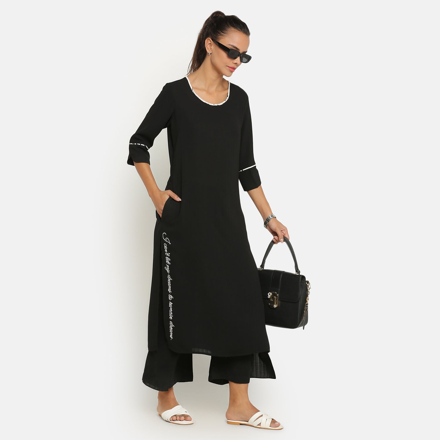 Black Round Neck Kurta for Women