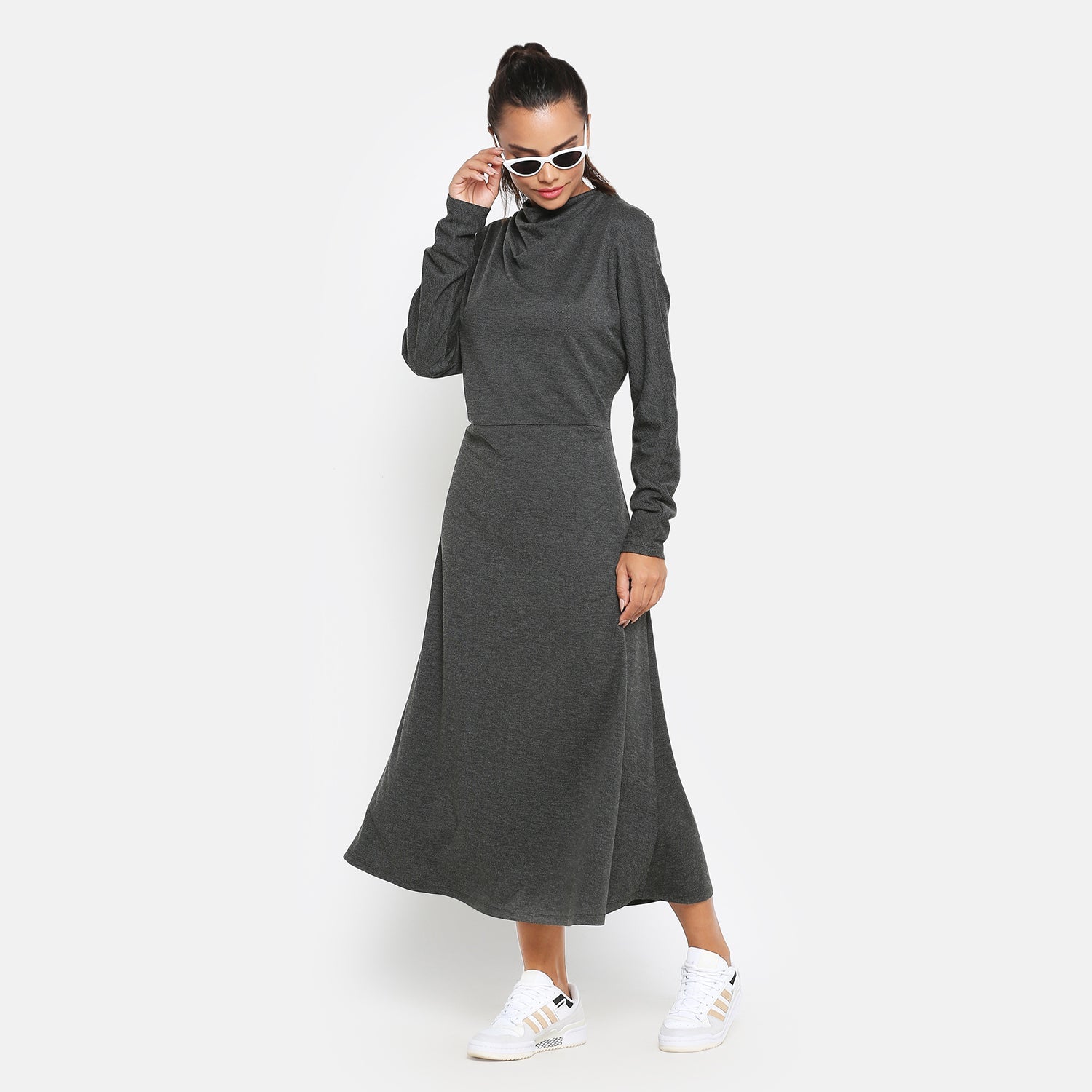 Dark Grey Knit Long Dress for Women 