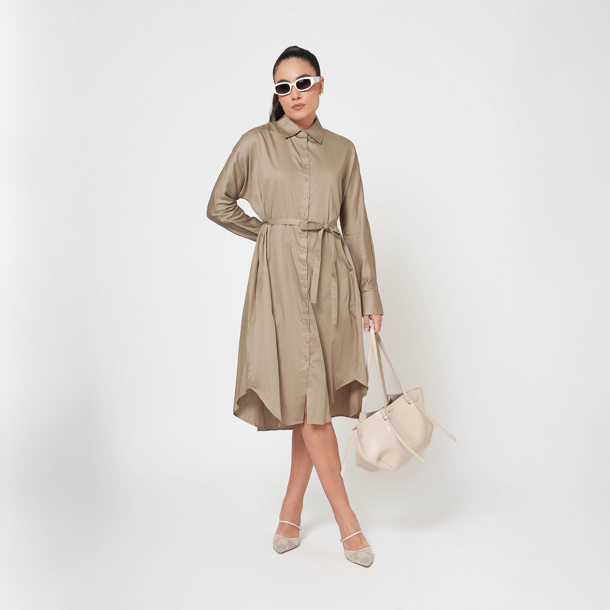 Beige Cotton Long Shirt